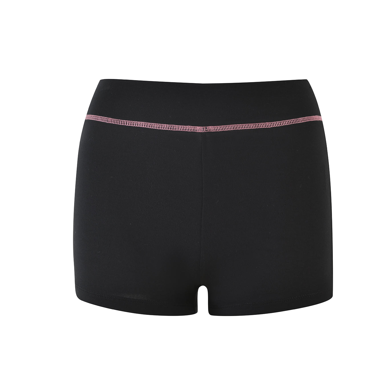 The I.AM.GIA BLARE SHORT - BLACK features a high waistband and a subtle pink stitched line near the top, displayed against a plain white background.