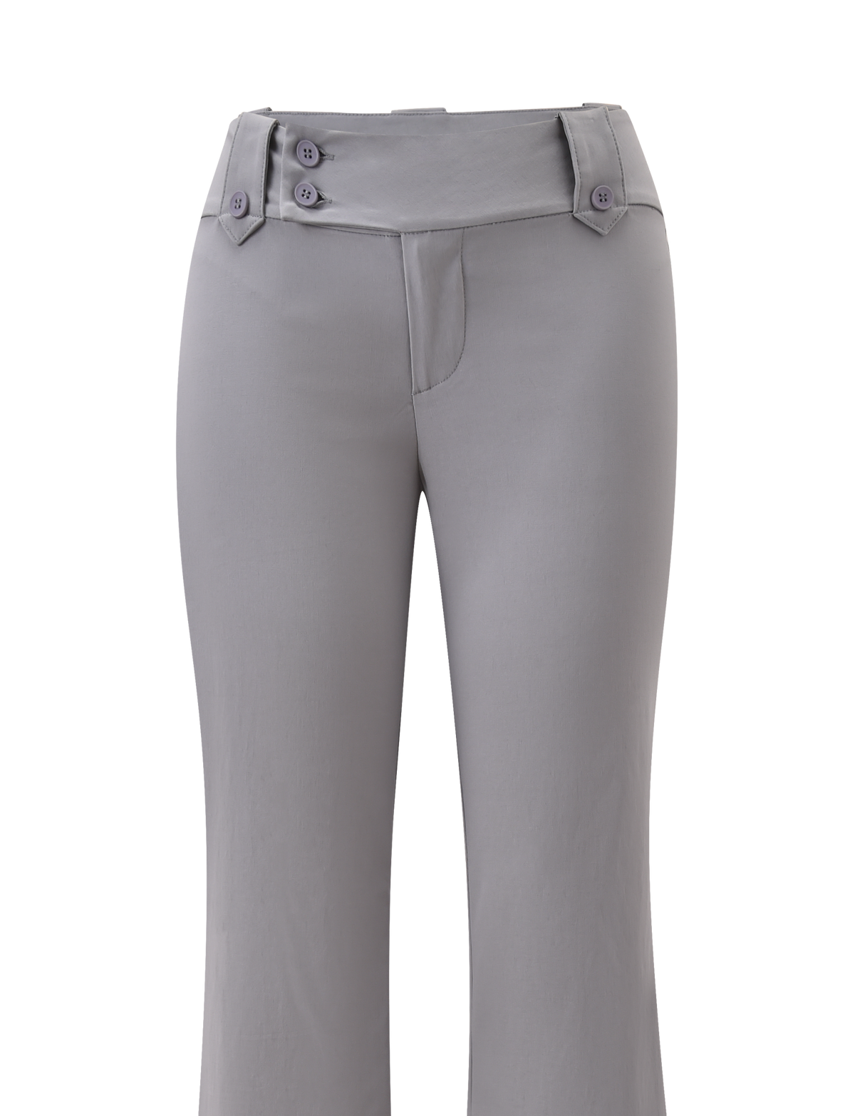 TIGERMIST's KITTIE PANT - FROST GREY for women features stretch suiting fabric, a double-button waistband, and a wide-leg cut, shown against a plain white background.