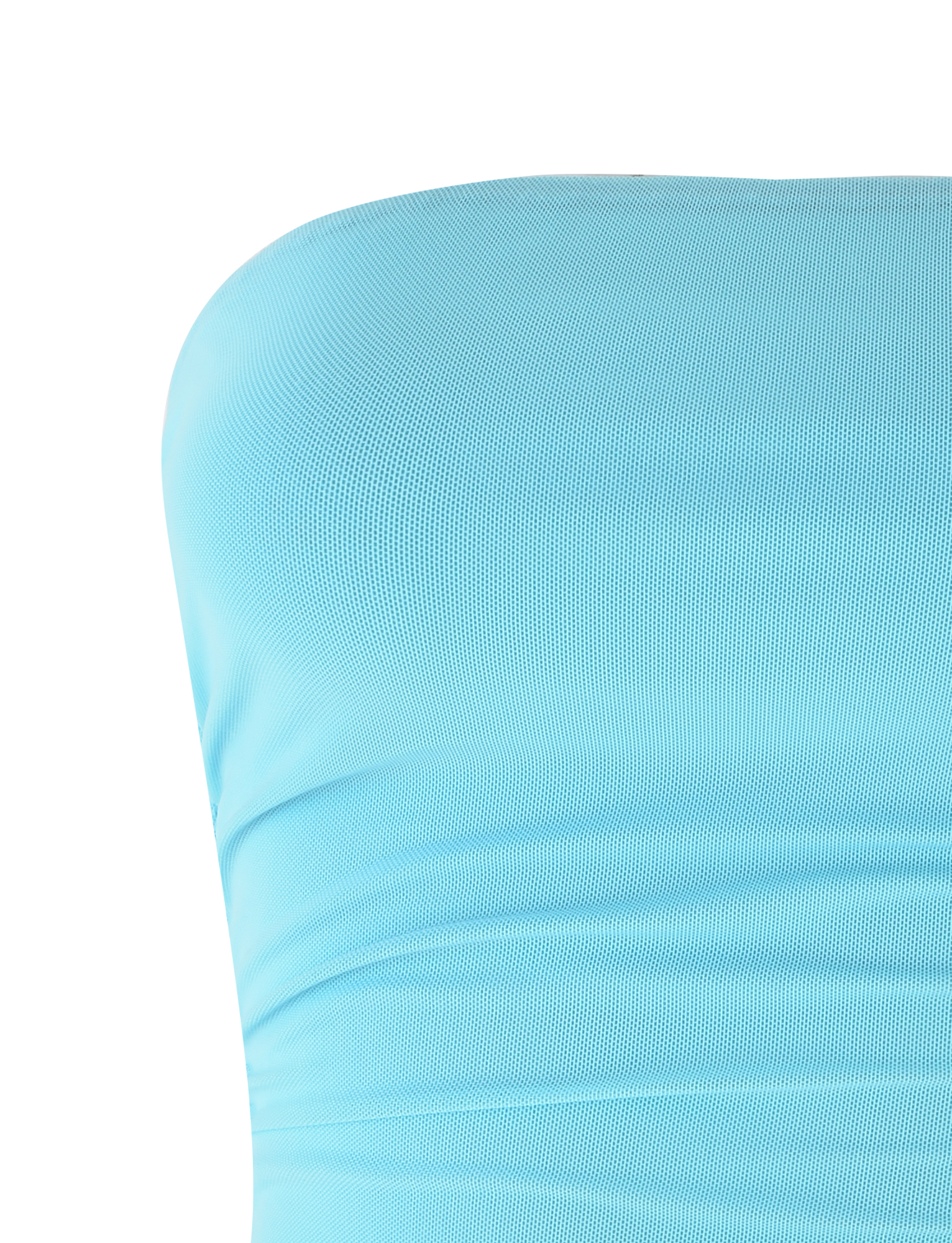 Close-up of the TIGERMIST HARRIETT TUBE TOP in ICE BLUE, highlighting its smooth, softly textured mesh fabric and gentle ruching.