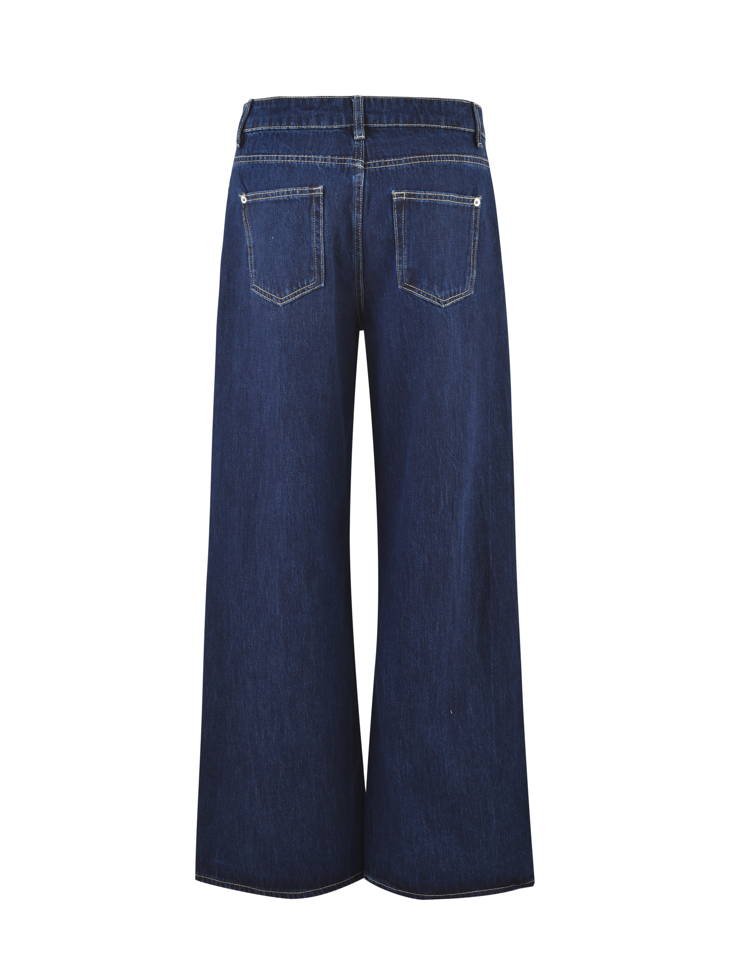 Back view of the TIGERMIST FELIX JEAN - DARK DENIM, showcasing an oversized fit, two rear pockets, and prominent stitching in a dark blue wash against a plain background.