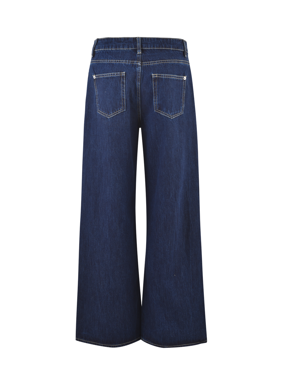 Back view of the TIGERMIST FELIX JEAN - DARK DENIM, showcasing an oversized fit, two rear pockets, and prominent stitching in a dark blue wash against a plain background.