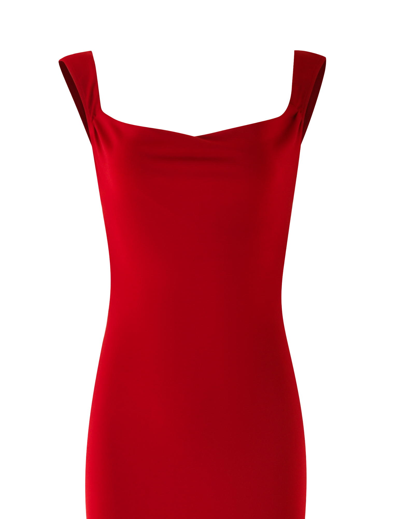 The MORANA MAXI DRESS - RED by TIGERMIST is a sleeveless, fitted bodycon dress with off-the-shoulder straps and a draped neckline, shown against a white background.
