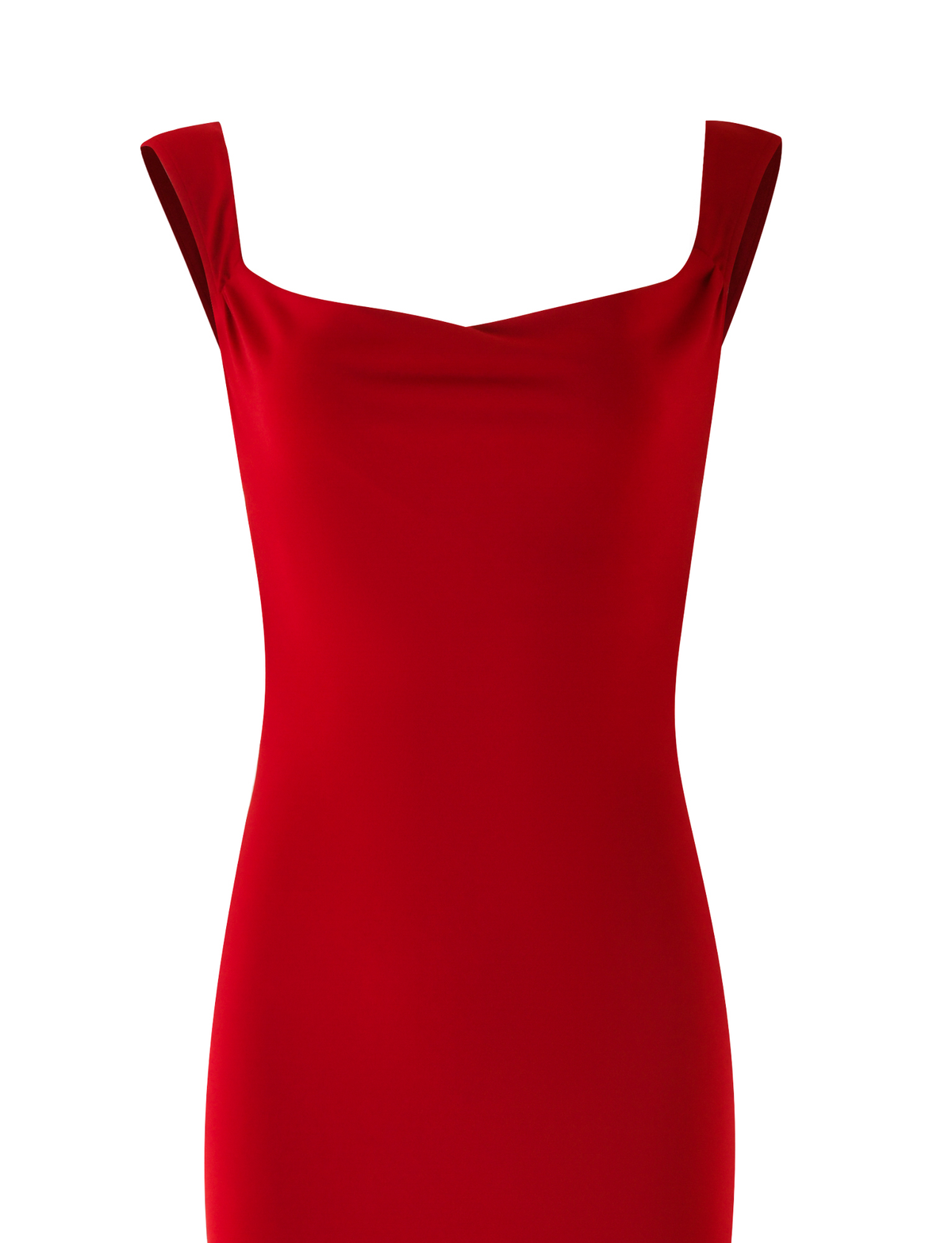 The MORANA MAXI DRESS - RED by TIGERMIST is a sleeveless, fitted bodycon dress with off-the-shoulder straps and a draped neckline, shown against a white background.