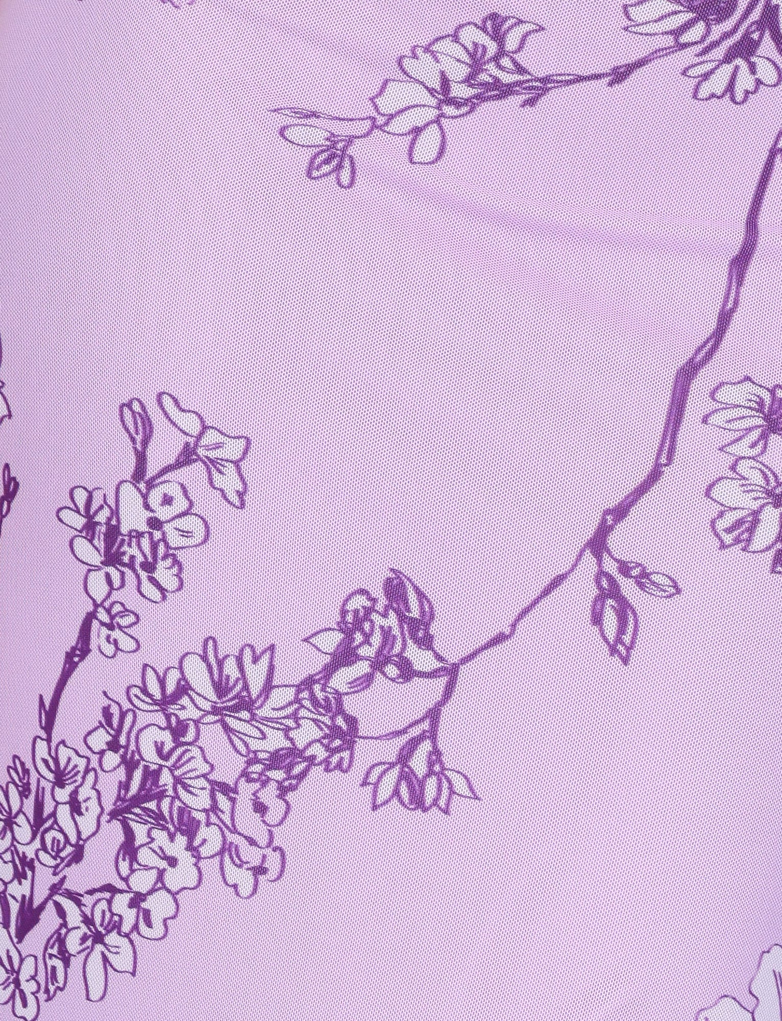The TIGERMIST JULIANNA DRESS features a maxi design with a purple floral print on a light purple background, showcasing intricate flower patterns.