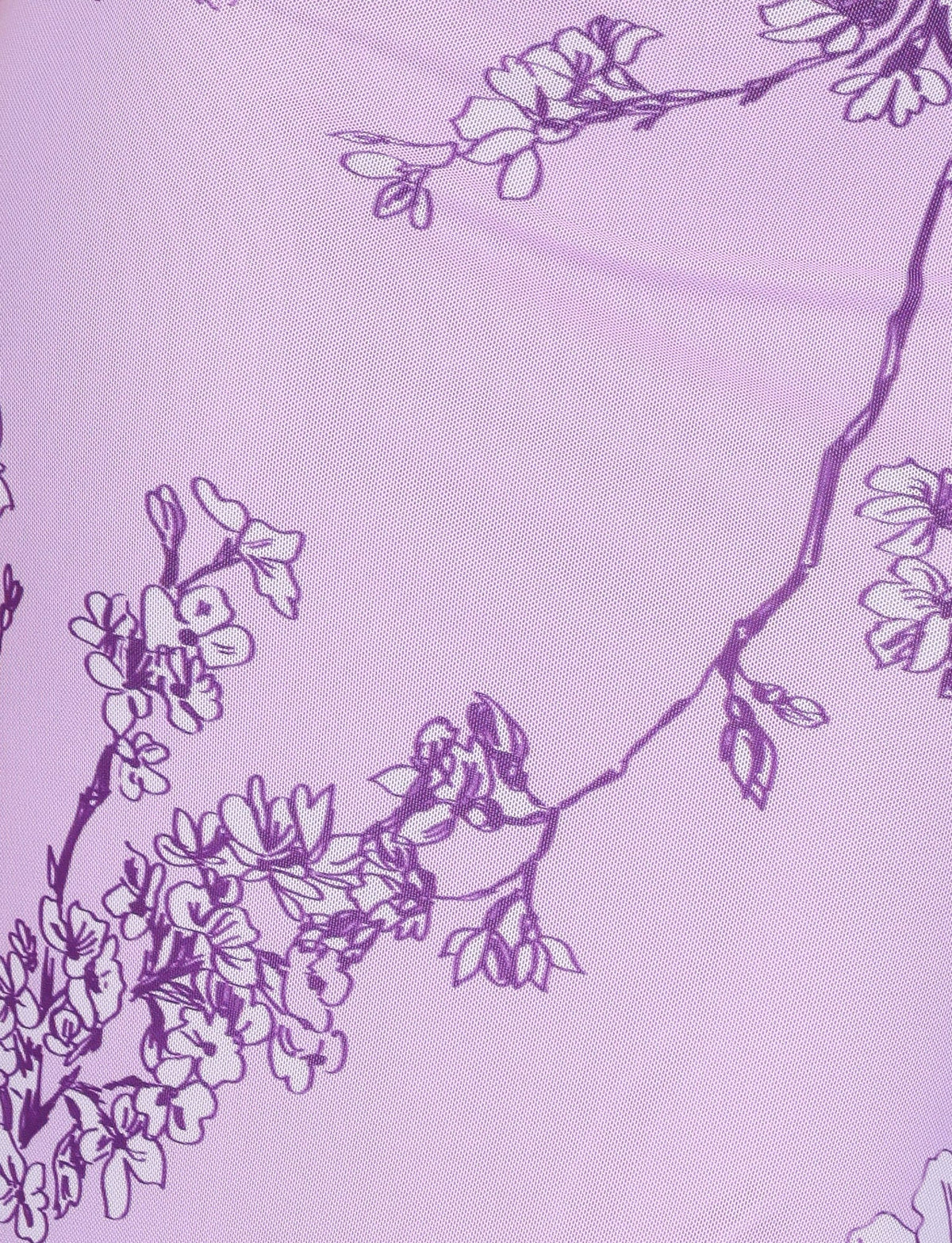 The TIGERMIST JULIANNA DRESS features a maxi design with a purple floral print on a light purple background, showcasing intricate flower patterns.