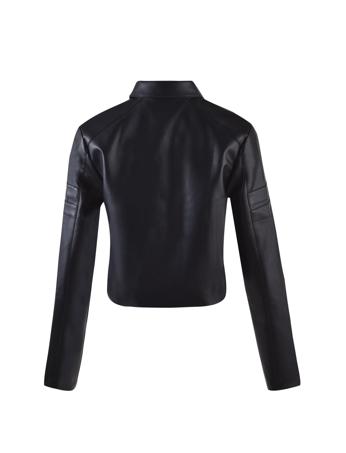 The image shows the back view of the TIGERMIST RYDER JACKET - BLACK. The jacket features a sleek and minimalist design with a straight cut and long sleeves. The material appears smooth and slightly glossy, with subtle seam detailing on the sleeves and shoulders.