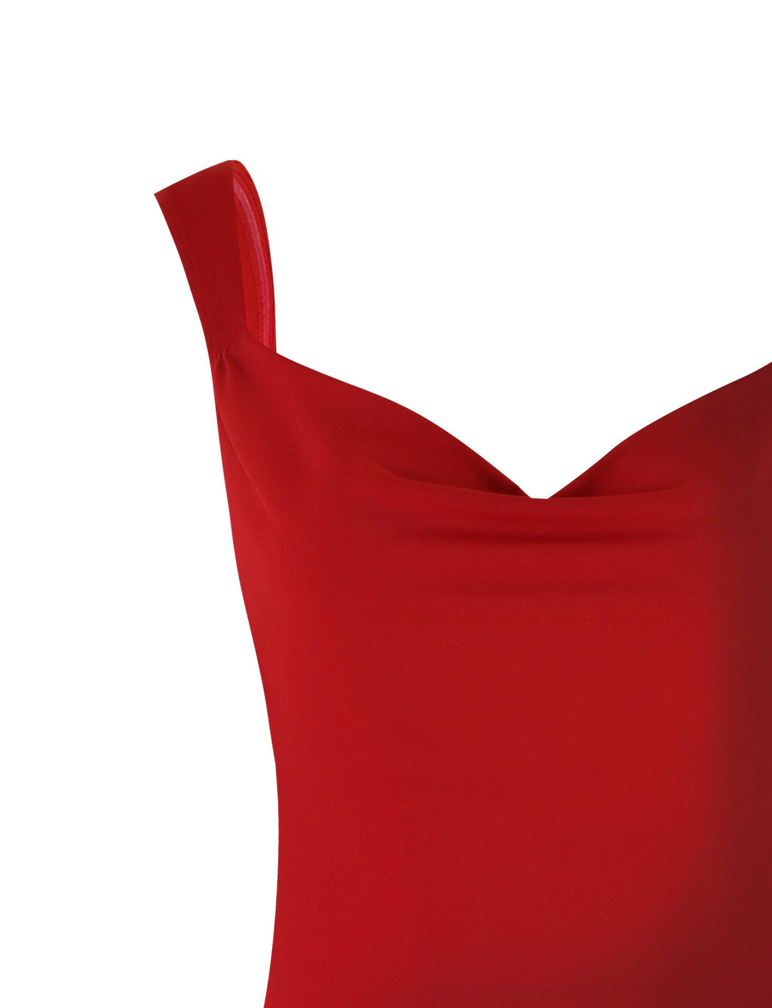 Close-up of the TIGERMIST Morana Mini Dress in Cherry Red on a white background, featuring a sophisticated sweetheart neckline and a thick shoulder strap on one side. The mini silhouette presents a smooth, fitted fabric that exudes elegance.