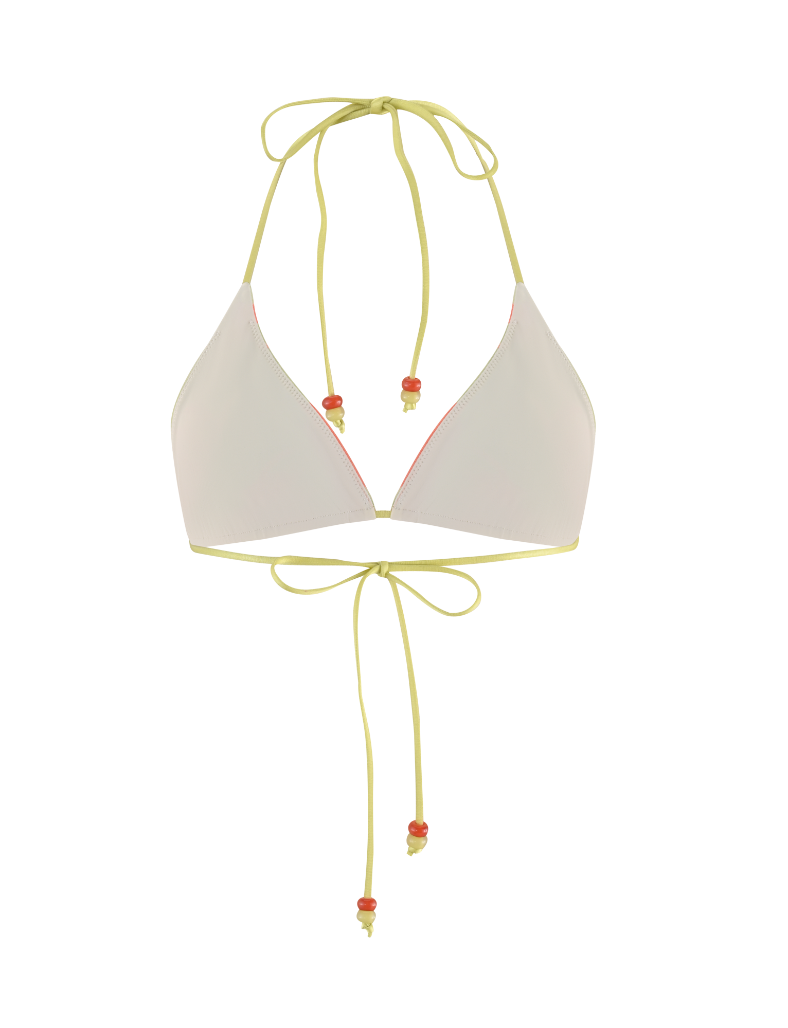 The TIGERMIST AVE BIKINI TOP - POP FLORAL is a white top with yellow straps and a true-tie halter neck, featuring adjustable ties at the neck and back.