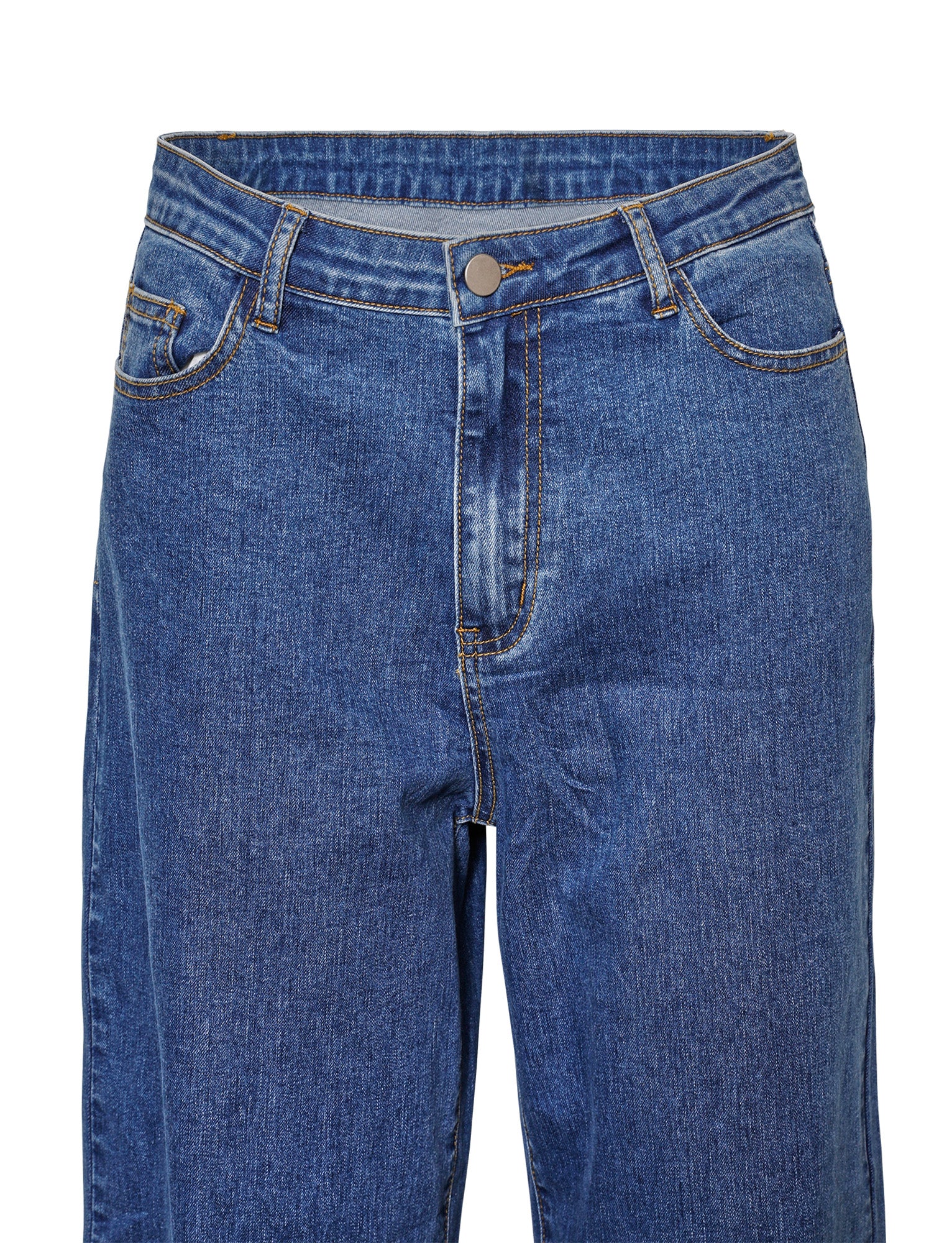 Here's how you could rewrite the sentence:
A pair of FELIX JEAN - BLUE : DARK WASH from TIGERMIST featuring a high waist, front button and zipper closure, and five pockets (two in the front, two in the back, and a small coin pocket). The jeans showcase yellow stitching along the seams and waistline.