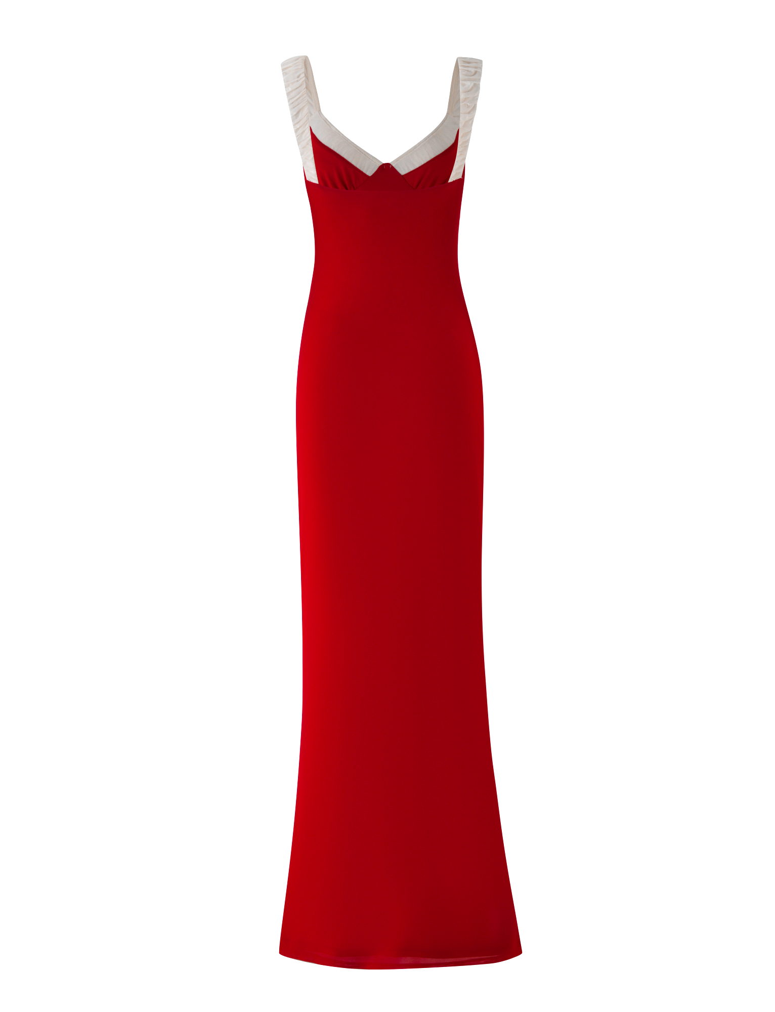 The TIGERMIST AMARAN MAXI DRESS - RED : BURGUNDY is a sleeveless, floor-length bodycon dress with contrasting white straps, shown against a plain white background.