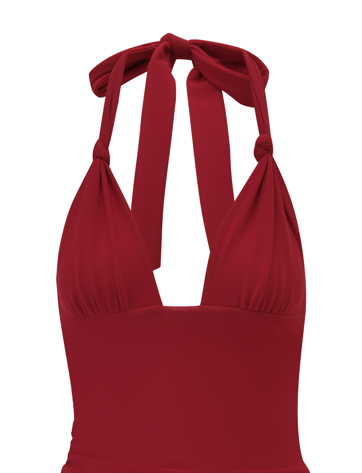 Inspired by the TIGERMIST FRIEDA MINI DRESS - RED, this halter bikini top features gathered bust fabric and thick neck straps tied at the back for a bold swimwear update.