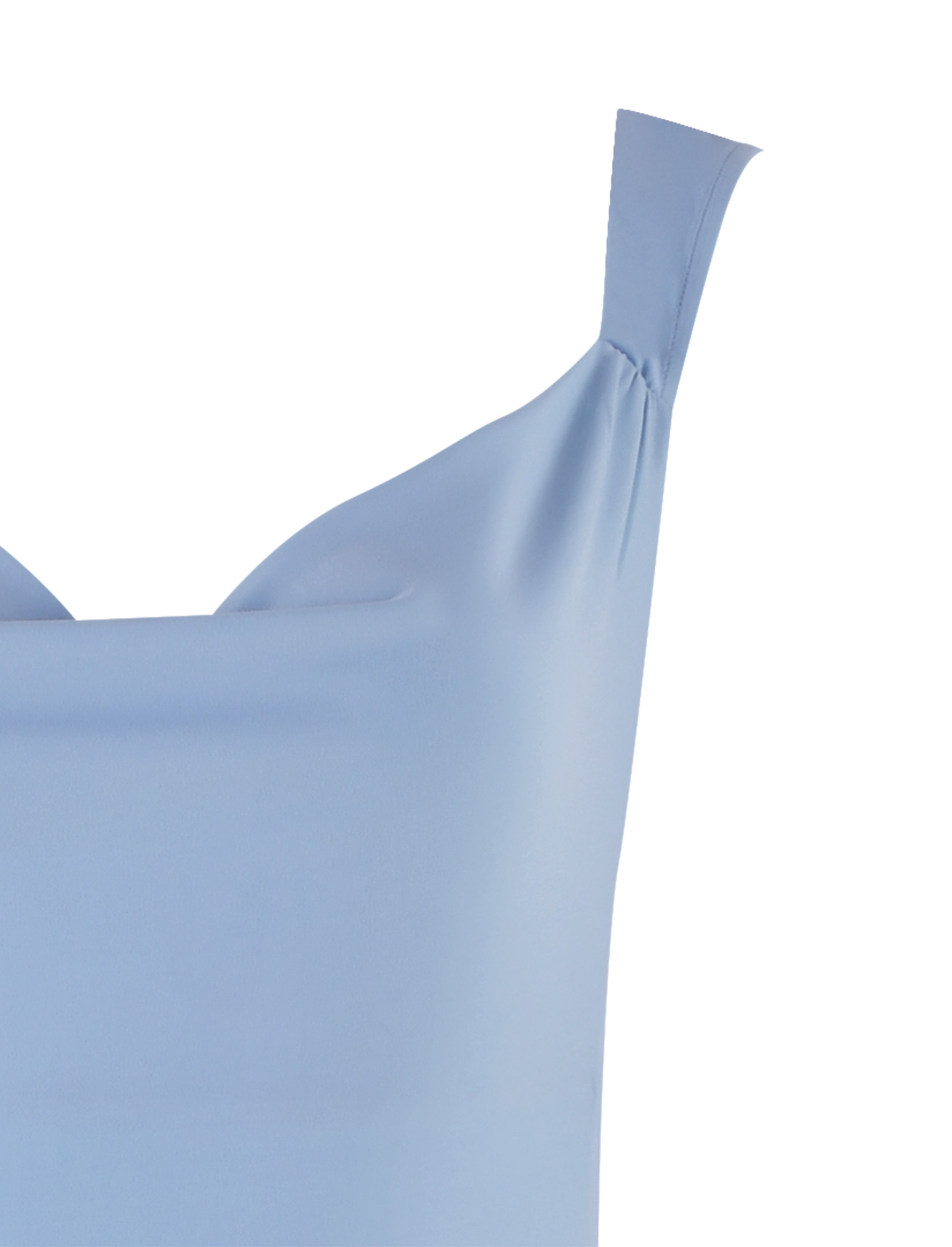 Close-up of the upper part of the TIGERMIST ZITA DRESS - BLUE : BABY BLUE, a sleeveless style with wide shoulder straps, a gently draped neckline, and a flattering bodycon silhouette.