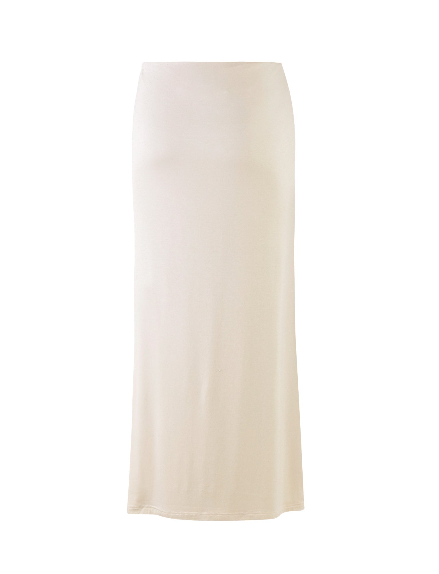 The Karolina Jersey Skirt from TIGERMIST, in a sleek off-white ivory shade, features a long, straight silhouette with a fitted waist and minimal detailing. Its smooth appearance and simple, elegant design fall to ankle-length, making it versatile for various occasions.