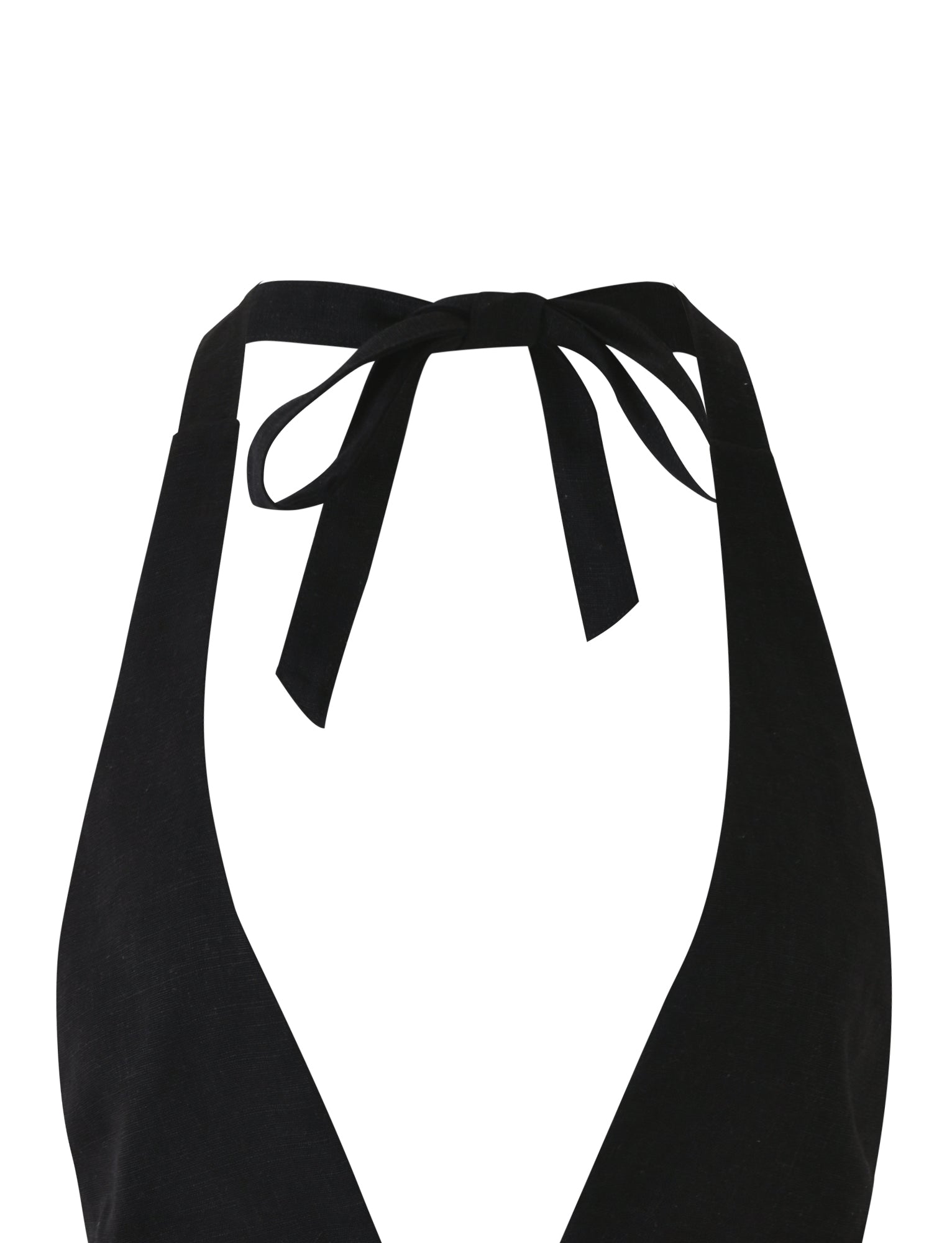 Introducing the LAINEY TOP - BLACK by TIGERMIST: This sleek and fitted halter neck top boasts a deep V-neckline and wide straps that tie into a bow at the back of the neck. Crafted from smooth, slightly stretchy fabric, it offers both comfort and style.