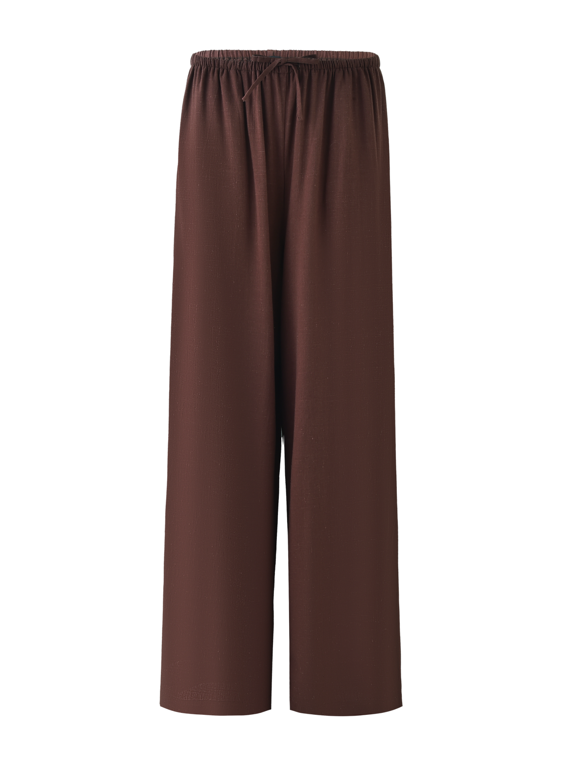 The TIGERMIST LAINEY PANT in chocolate features a loose fit, mid-rise, straight-leg design with an elasticated waist, shown against a plain background.