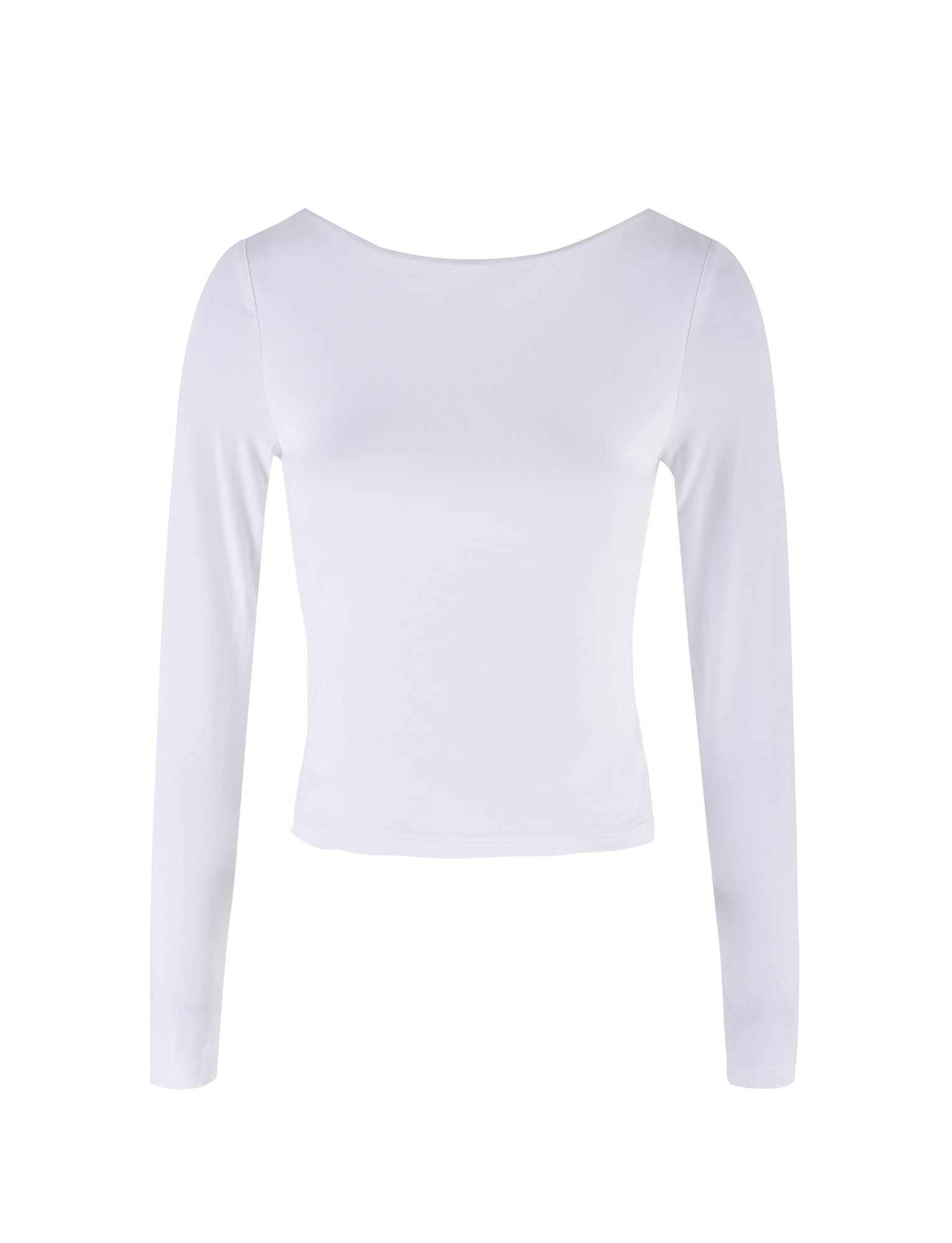 The QUINNELL TOP - WHITE from TIGERMIST, a sleek long-sleeve, scoop-neck top with a fitted style, is displayed against a white background.
