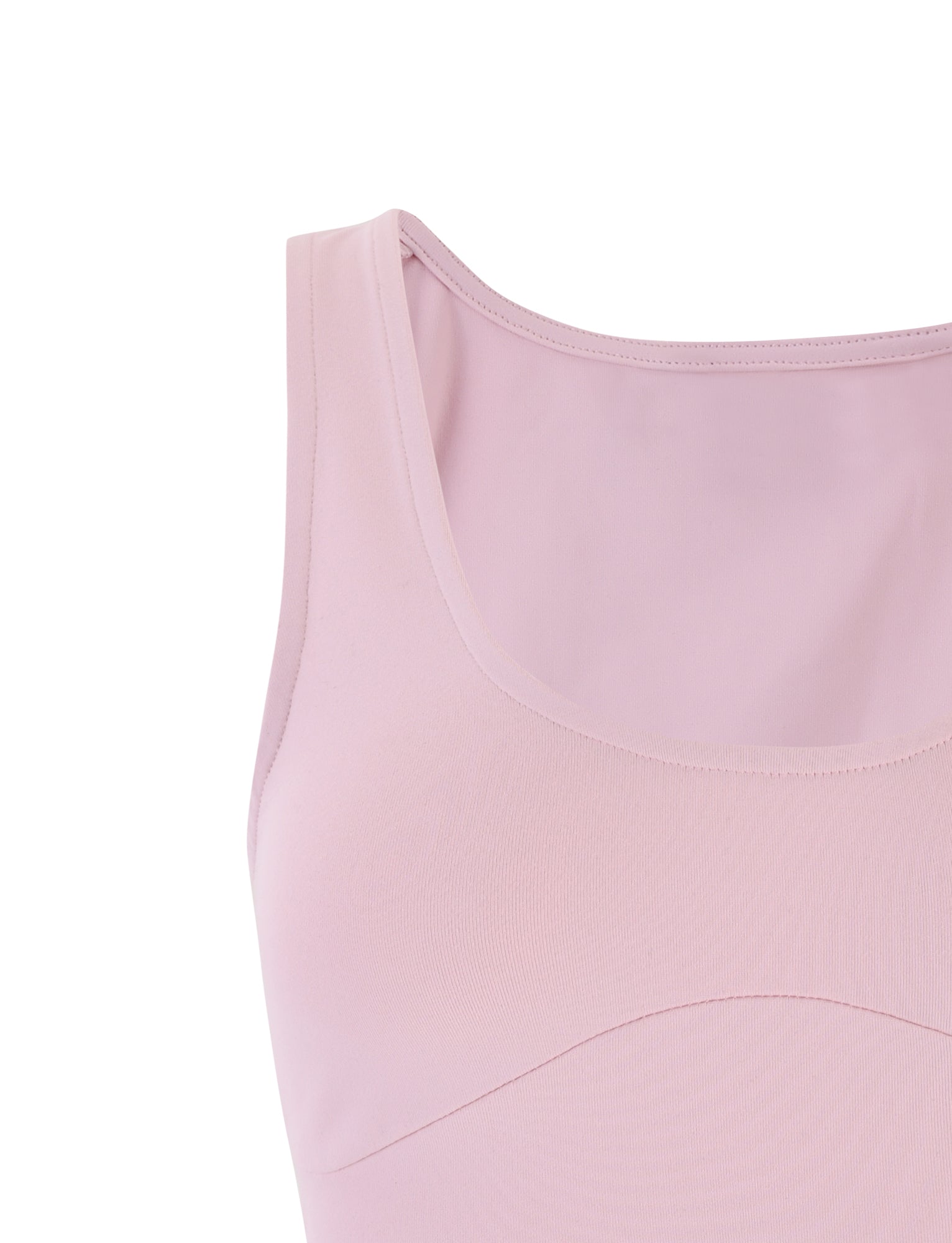 A close-up of the TIGERMIST LERO TOP in baby pink against a white background. This light pink sleeveless tank top features a scoop neckline and a seam detail under the bust.