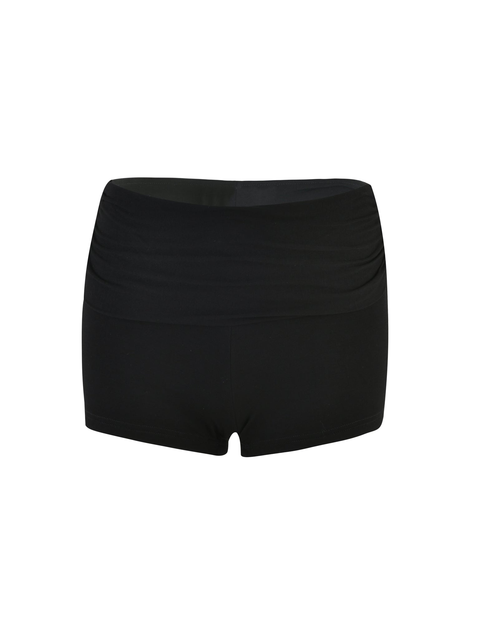 This is the KARINA SHORT - BLACK from TIGERMIST, featuring a high-waisted, form-fitting design made from smooth fabric. These shorts have a wide waistband and short leg openings that cut off high on the thighs, making them ideal for various casual or active wear occasions.