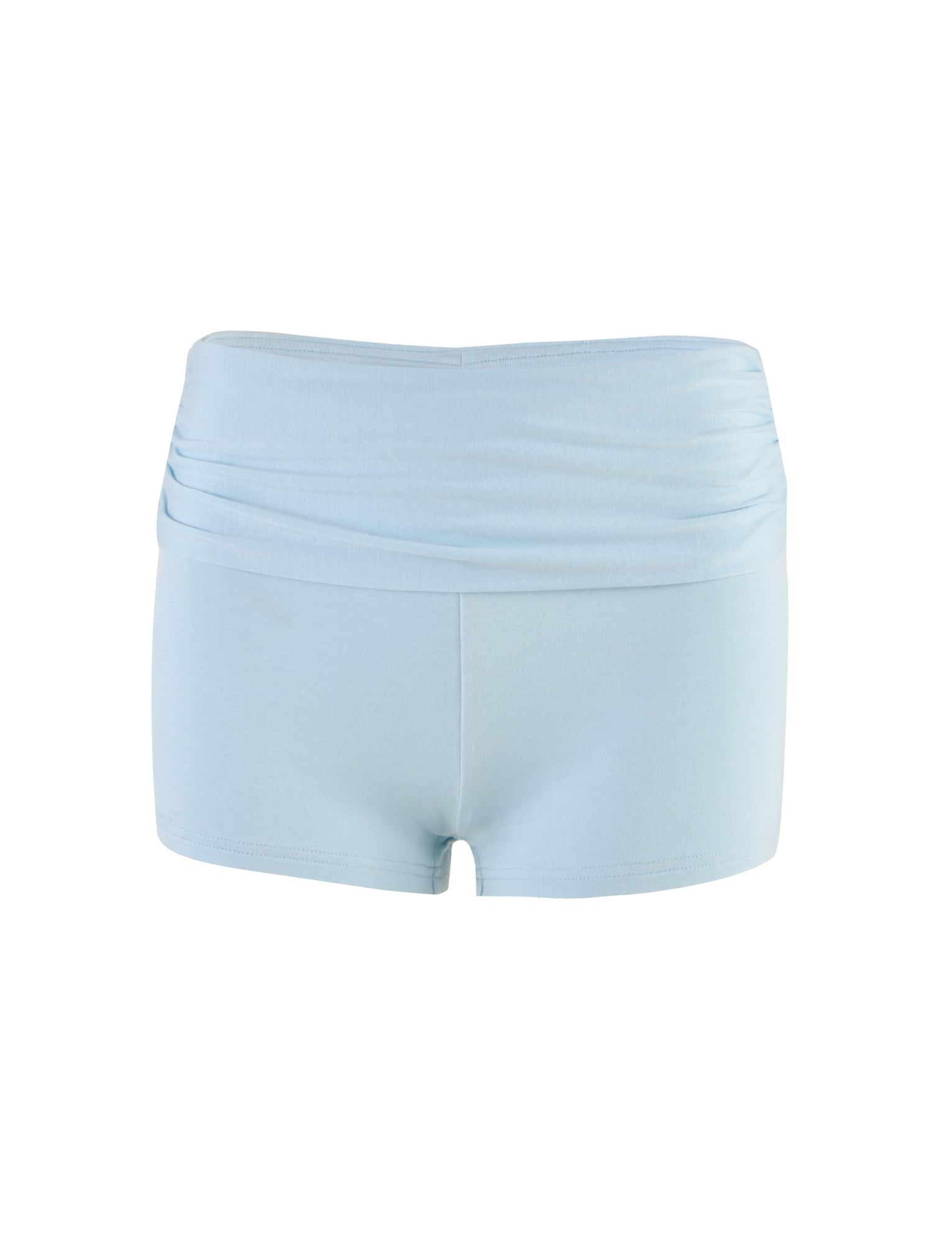 The Karina Short in pastel blue from TIGERMIST is designed for women, featuring a wide, ruched waistband. These fitted shorts have a short inseam, making them ideal for various sports and workouts. The smooth and stretchy fabric ensures comfort and ease of movement.