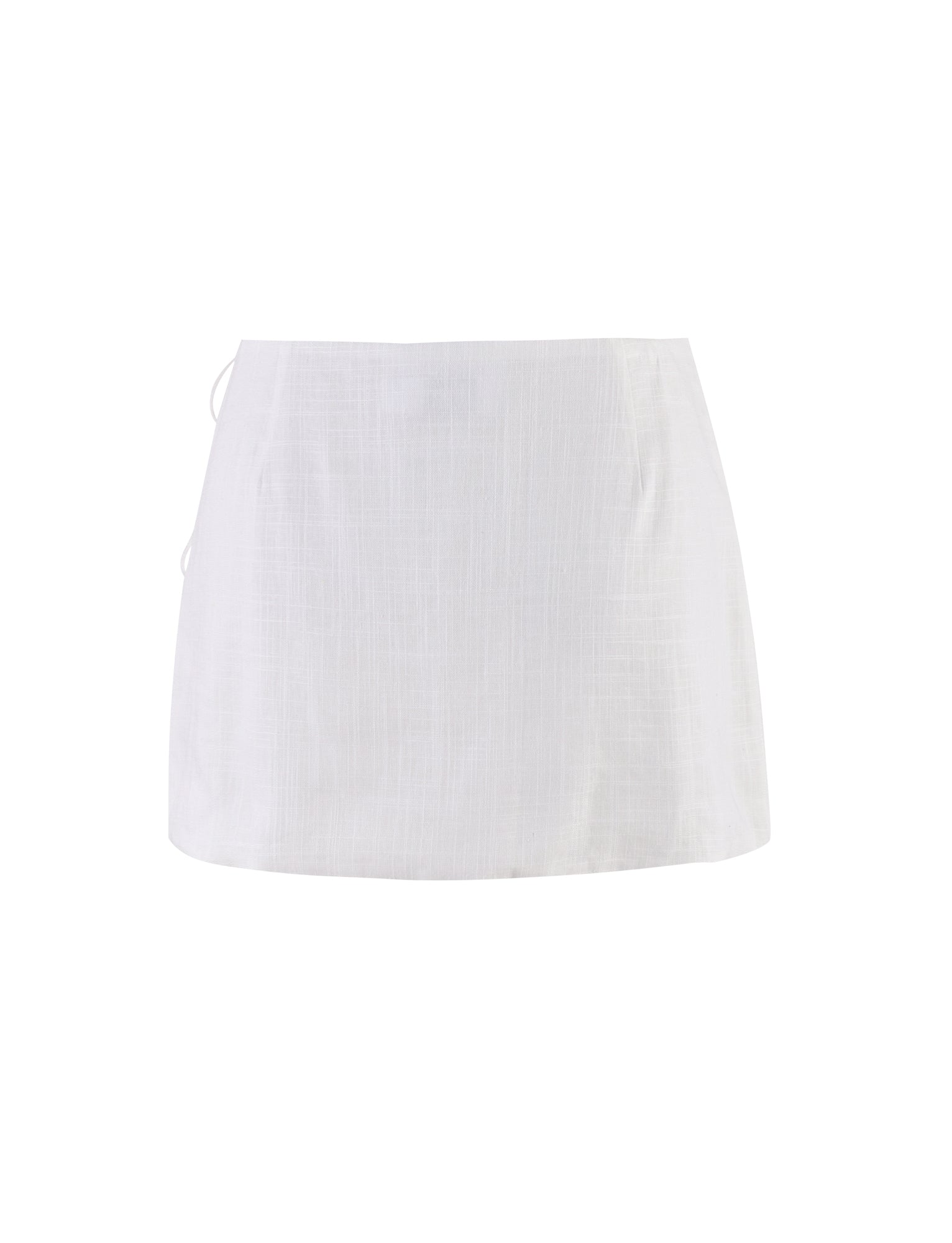 The NICOLA SKIRT - WHITE from TIGERMIST is displayed against a plain white background. Featuring a straight, simple design made of lightweight fabric, it has no visible embellishments or pockets, resulting in a clean, minimalist look.