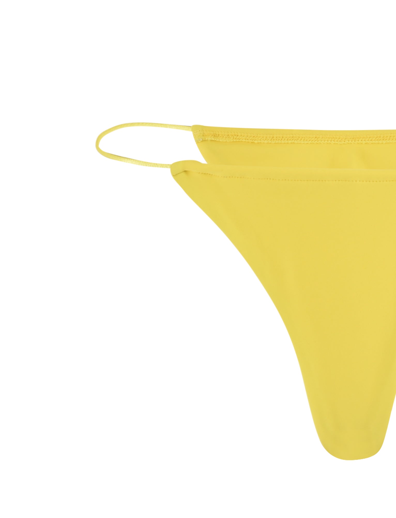 Close-up of a neon yellow TIGERMIST KRYZE bikini bottom. The image displays the right side, including the waistband, which consists of a single thin strap. The fabric appears smooth and stretchy, suitable for swimwear. Background is plain white.