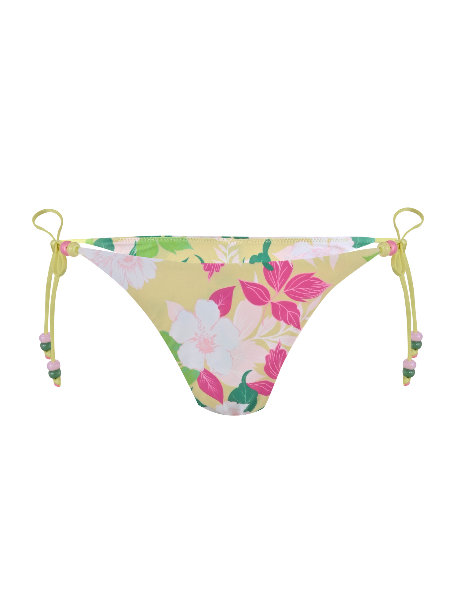 The FINLEA BIKINI BOTTOM - PAISLEY BORDER by TIGERMIST features a cheeky bikini cut with adjustable side ties, crafted from elastane swimwear fabric with a paisley border print, displayed on a white background.