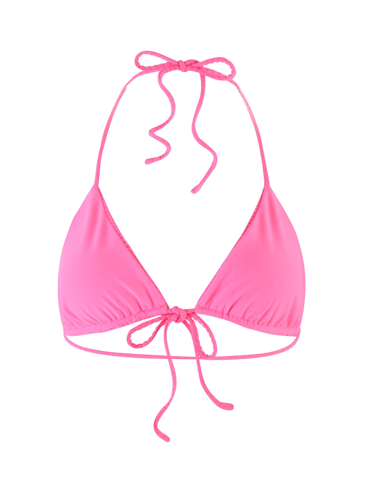 A TIGERMIST Yve Bikini Top in bubblegum pink featuring thin straps that tie around the neck and back.
