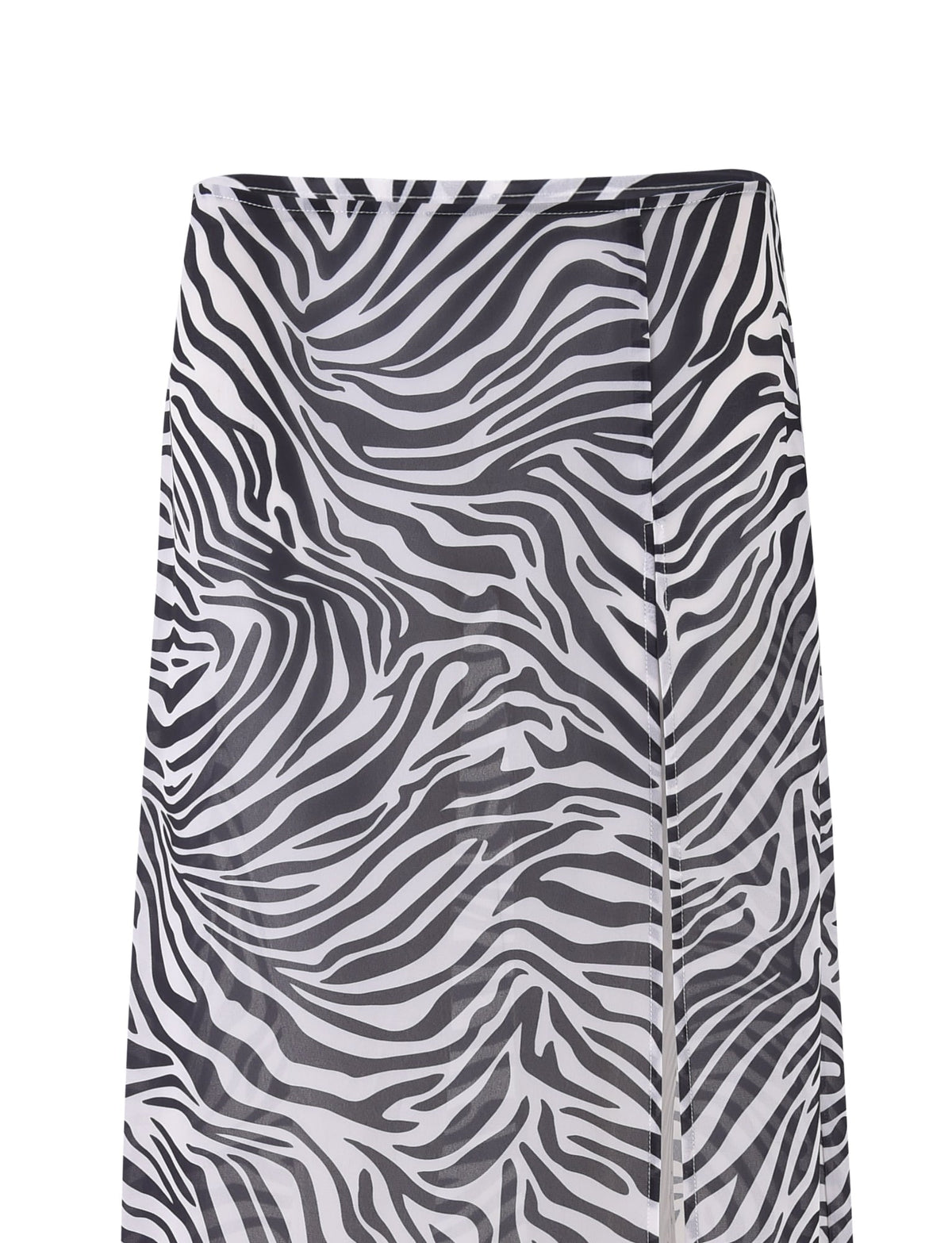 The AYESHA SKIRT - BLACK : ZEBRA by TIGERMIST is a high-waisted skirt featuring bold, alternating black and white wavy stripes. Crafted from lightweight, flowy material, this eye-catching piece ends just above the knees, offering a stylish nod to the classic zebra pattern.