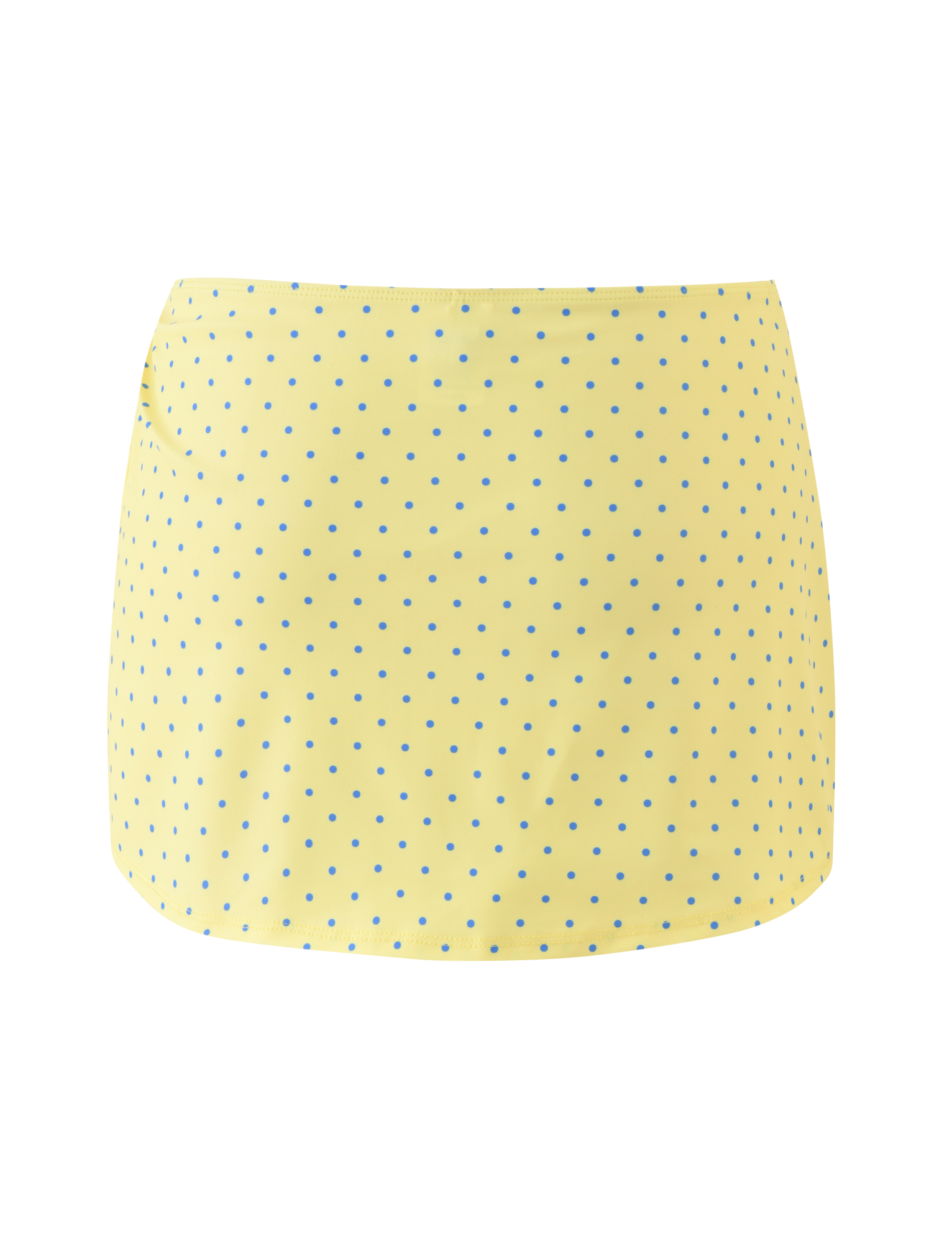 The TIGERMIST DIANA SWIM SKIRT SET features a yellow skirt with a straight cut and small blue polka dots, shown on a plain white background.