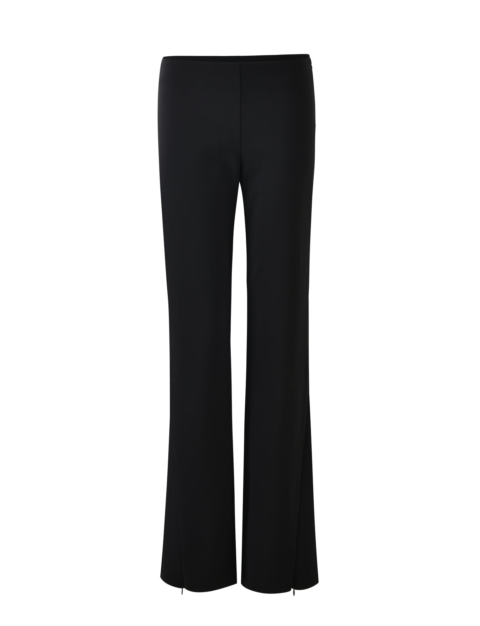 The DAMIRA PANT - BLACK by TIGERMIST is showcased against a white background. These high-waisted pants have a straight-leg design that fits snugly at the hips and thighs, with a slight flare towards the bottom.