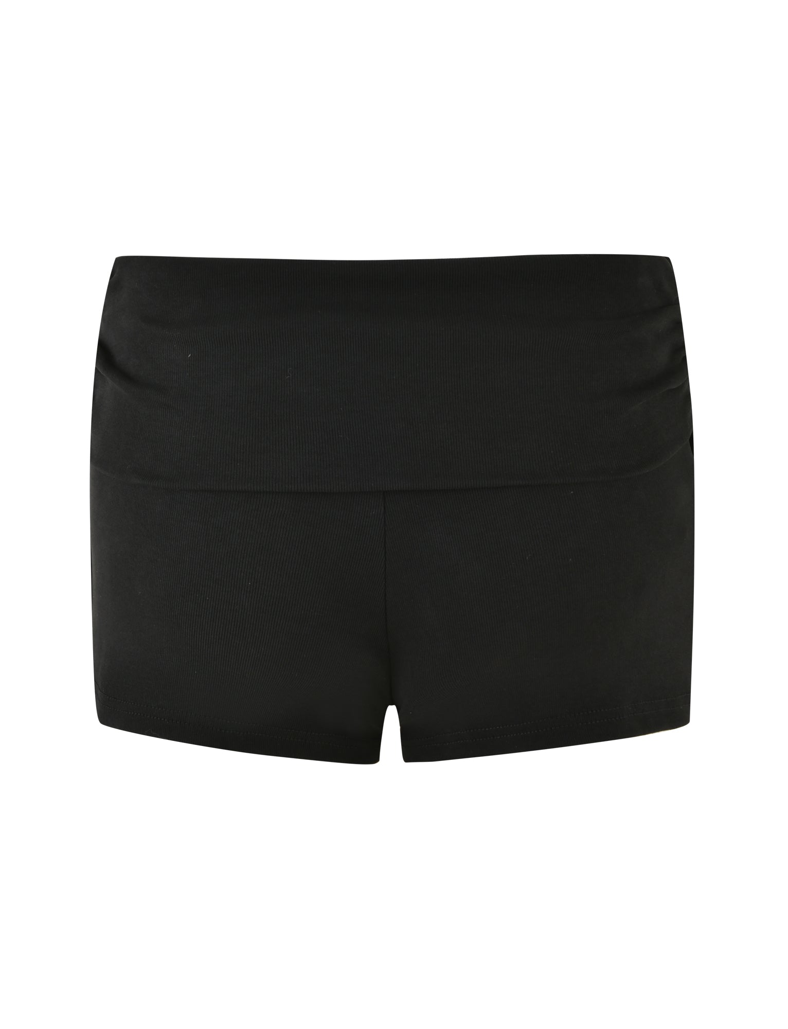 A KARINA RIB SHORT by TIGERMIST in plain black, featuring a high waistband and fitted silhouette, laid flat against a white background.