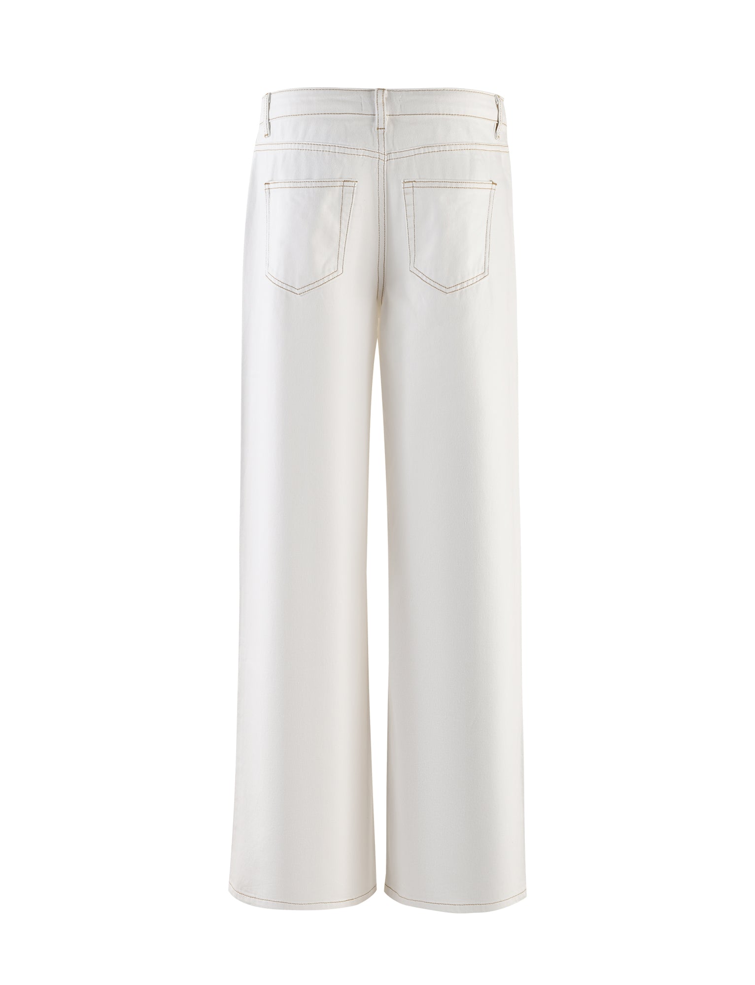 A pair of FELIX JEAN - WHITE, displayed from the back. This piece by TIGERMIST features two back pockets, belt loops, and visible stitching along the seams and pockets. The fabric appears smooth and slightly loose-fitting, contributing to a relaxed, comfortable style.