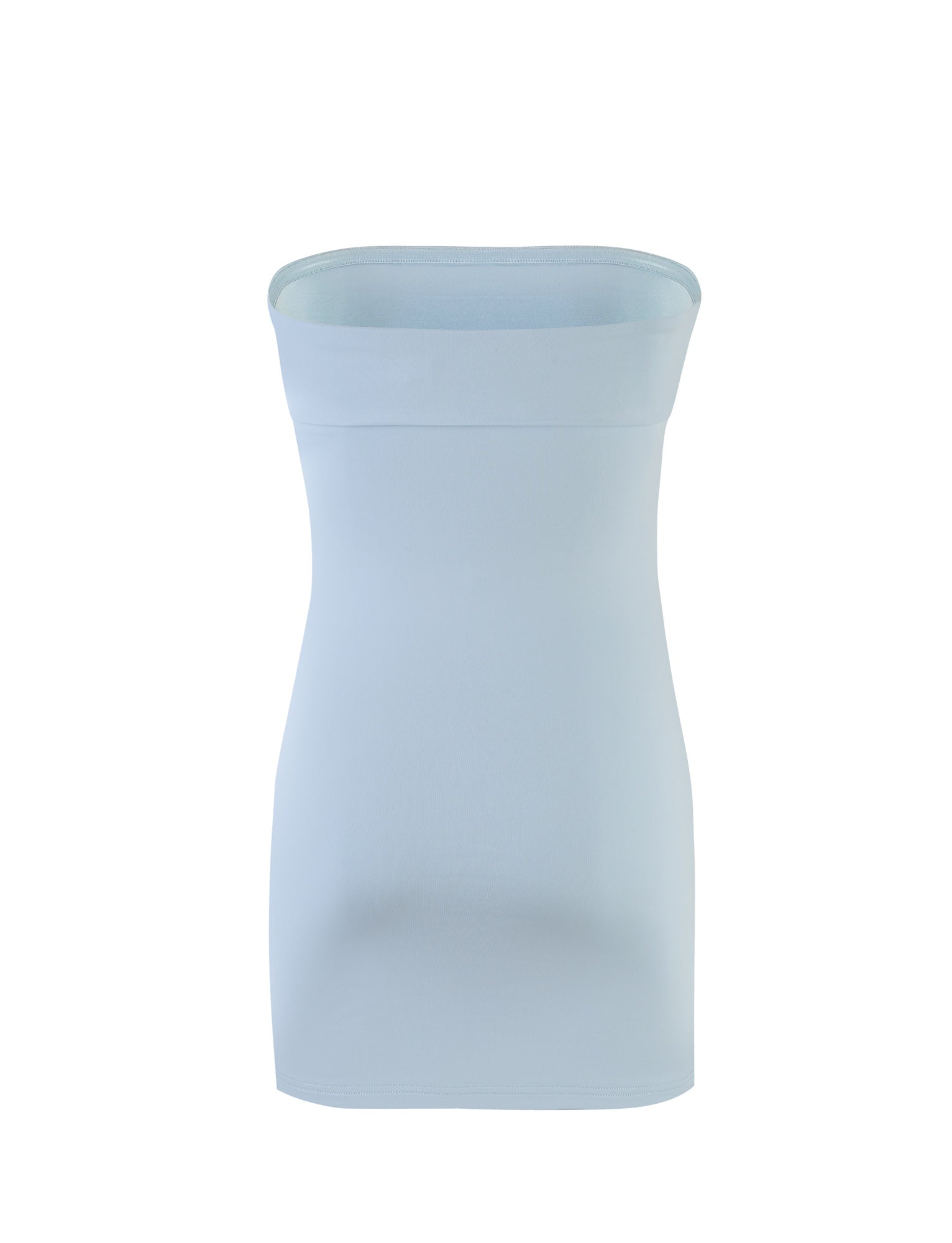 A DARIELLE MINI DRESS in Dusty Blue from TIGERMIST is displayed against a plain white background. The dress features a snug and fitted design, boasting a smooth and seamless appearance.