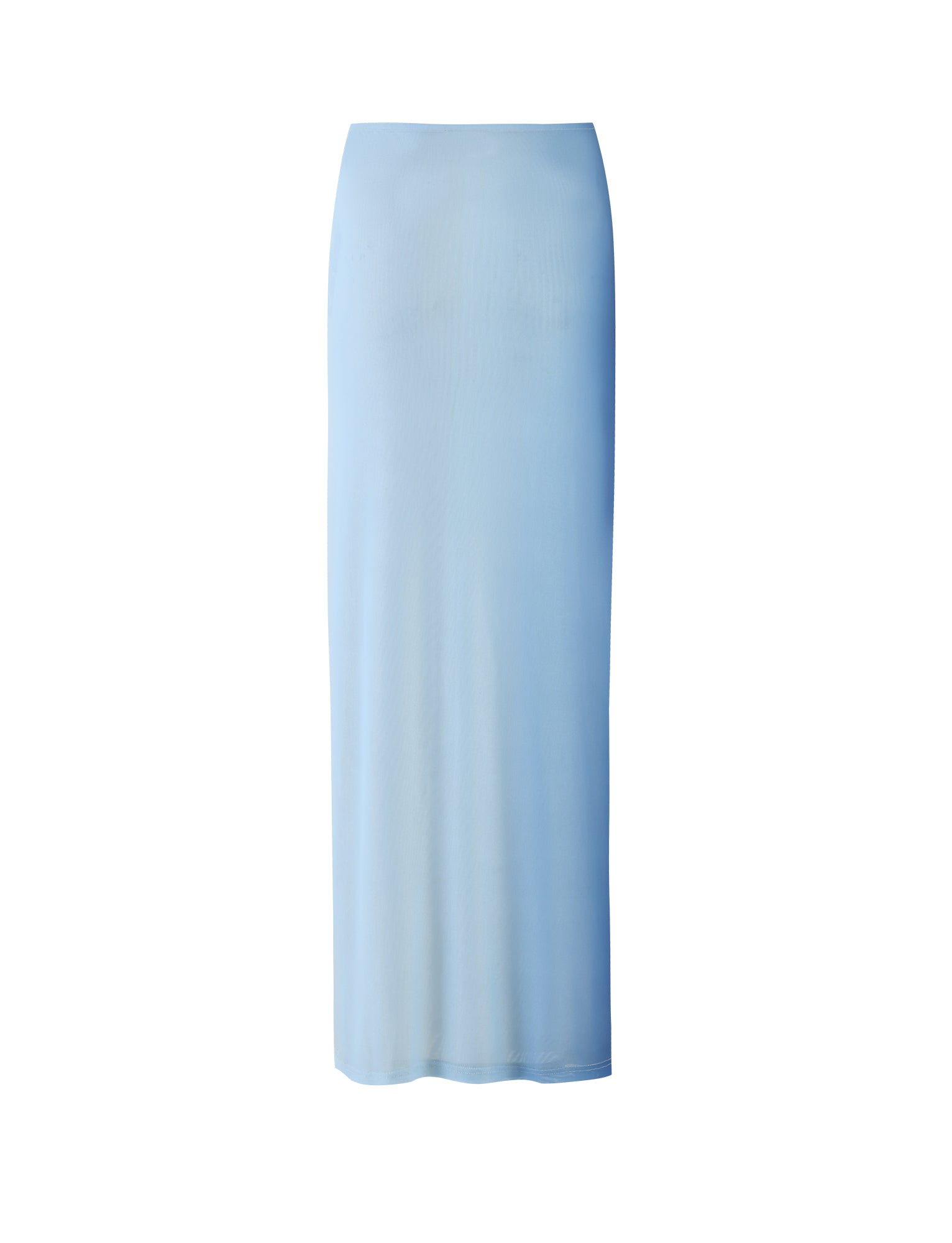 Introducing the ELVERA SKIRT in Blue Gradient Floral from TIGERMIST. This beautifully crafted high-waisted, ankle-length skirt features a slim, straight-cut design. The smooth and slightly sheer fabric provides a soft, flowy appearance, while its minimalistic style is free from any visible embellishments or patterns.
