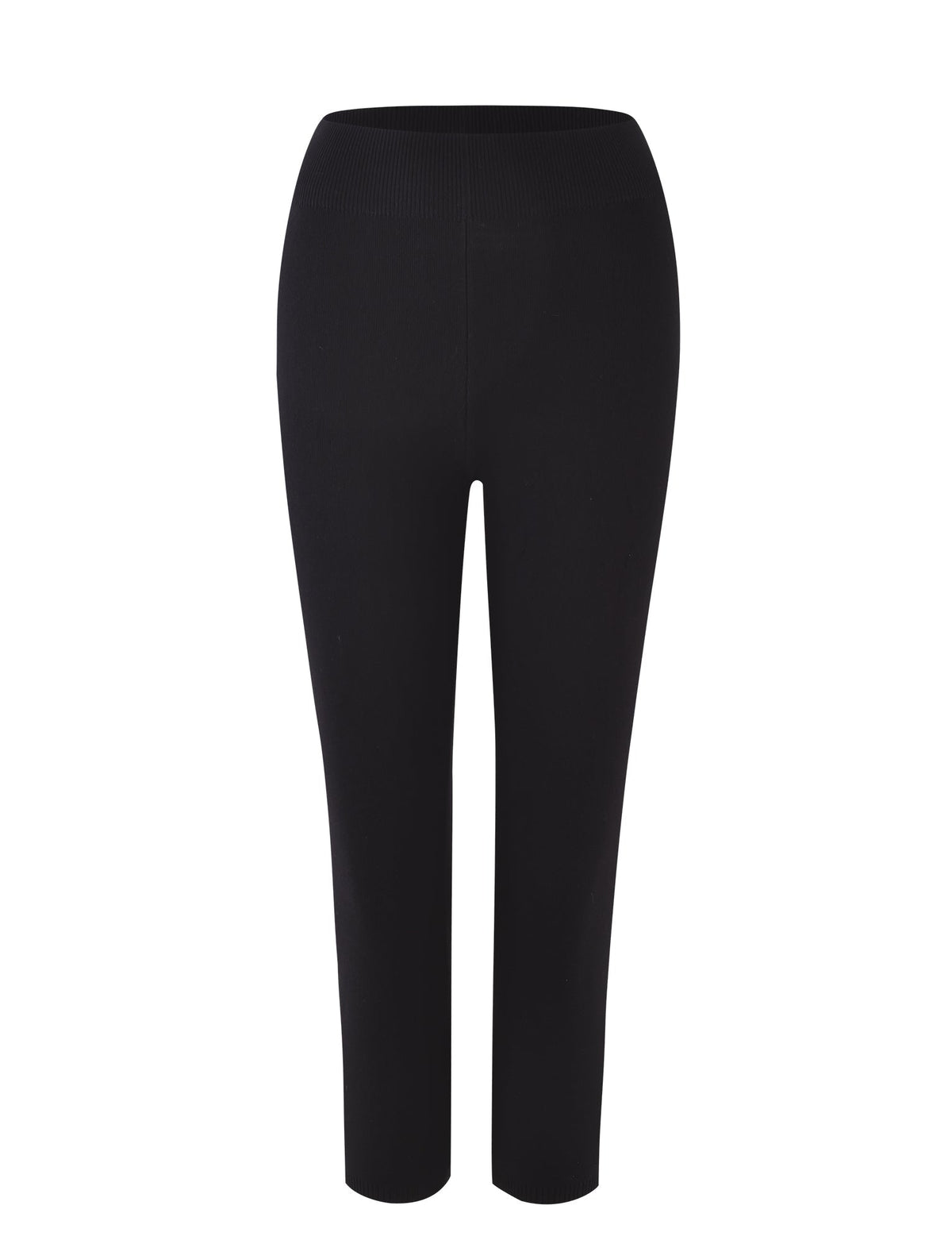 Image of the LEDGER CAPRI - BLACK leggings by TIGERMIST displayed against a white background. The leggings feature a high-rise waist and an elastic waistband, offering a bodycon fit with a slim, fitted silhouette extending to the ankles.