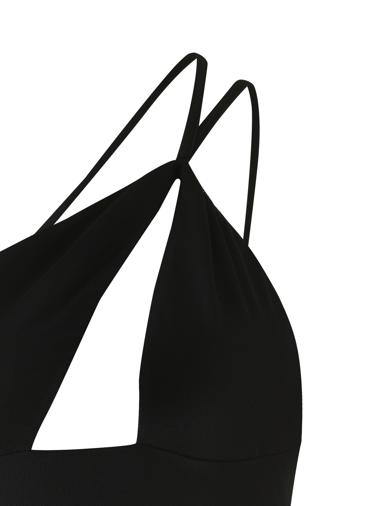 Close-up of the TIGERMIST ACADIA TOP in black—a mesh top with thin straps, deep V-neckline, and flattering bodycon fit—shown against a white background.