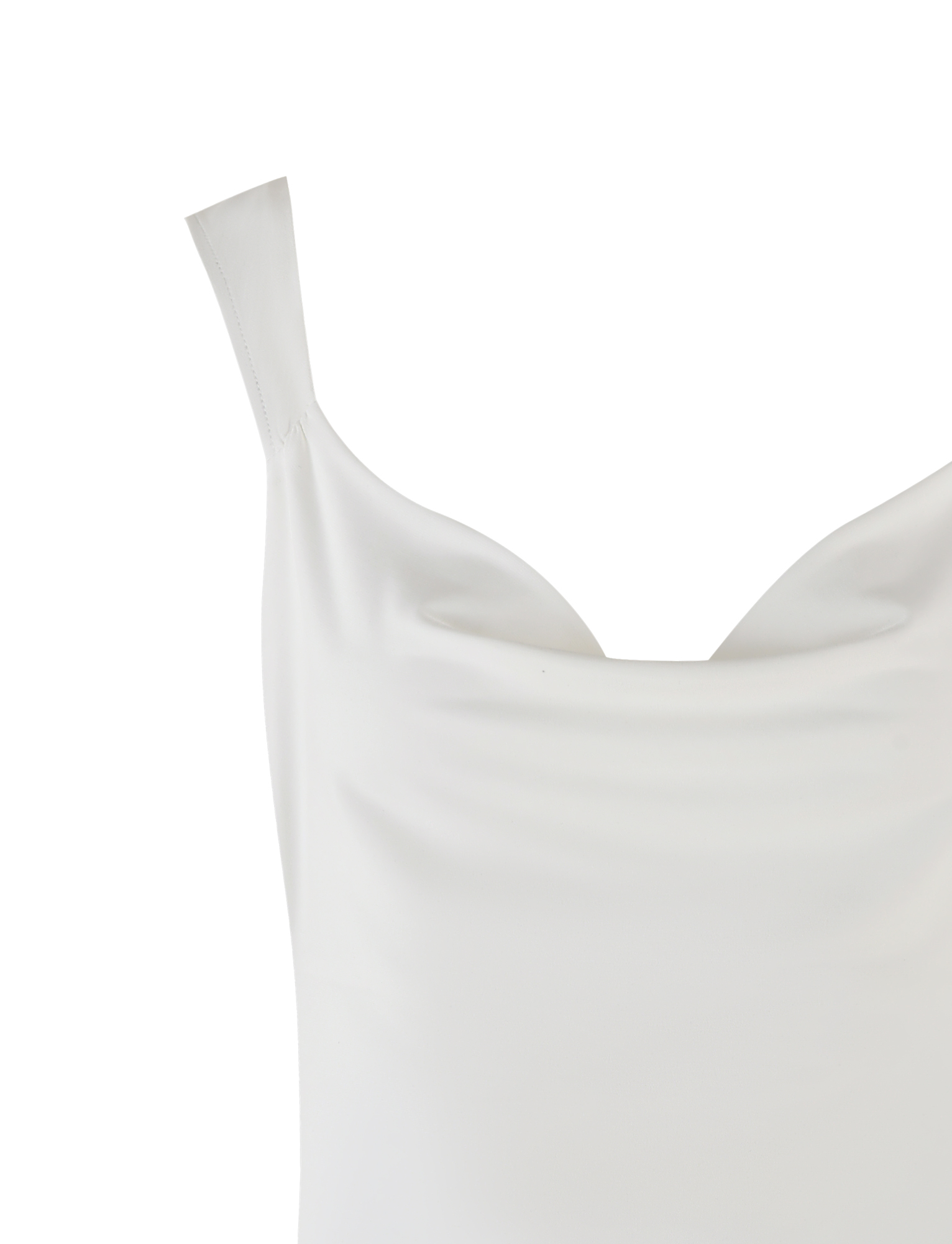 Close-up of the TIGERMIST ZITA MINI DRESS in white, featuring wide straps and a scoop cowl neck, displayed against a plain white background.