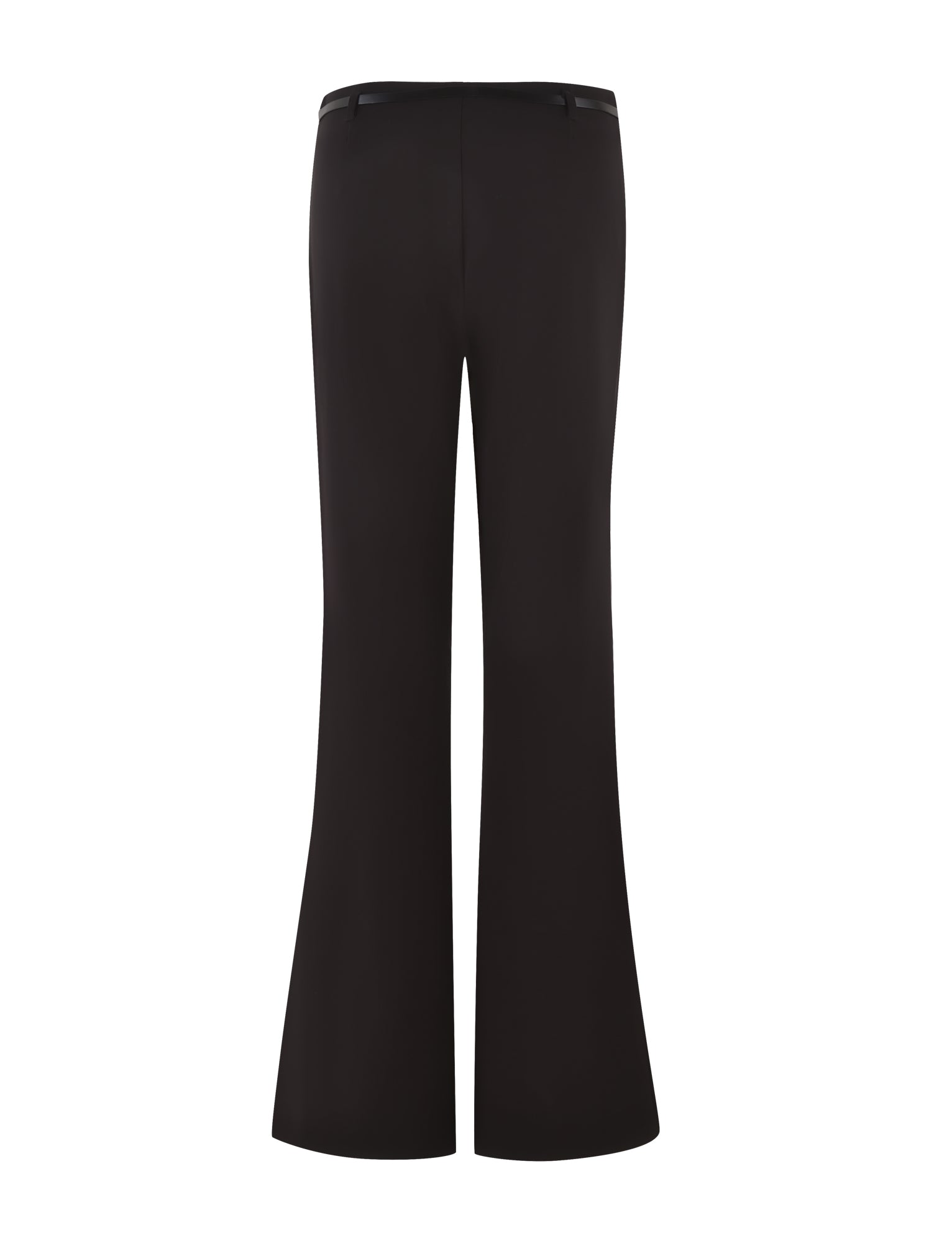 Image shows the TERLA PANT - BLACK by TIGERMIST, featuring a high-waisted, flared silhouette. These sleek suiting pants have a clean design with a slightly wider leg at the bottom, giving them a classic, retro look perfect for fashionable or professional wear.