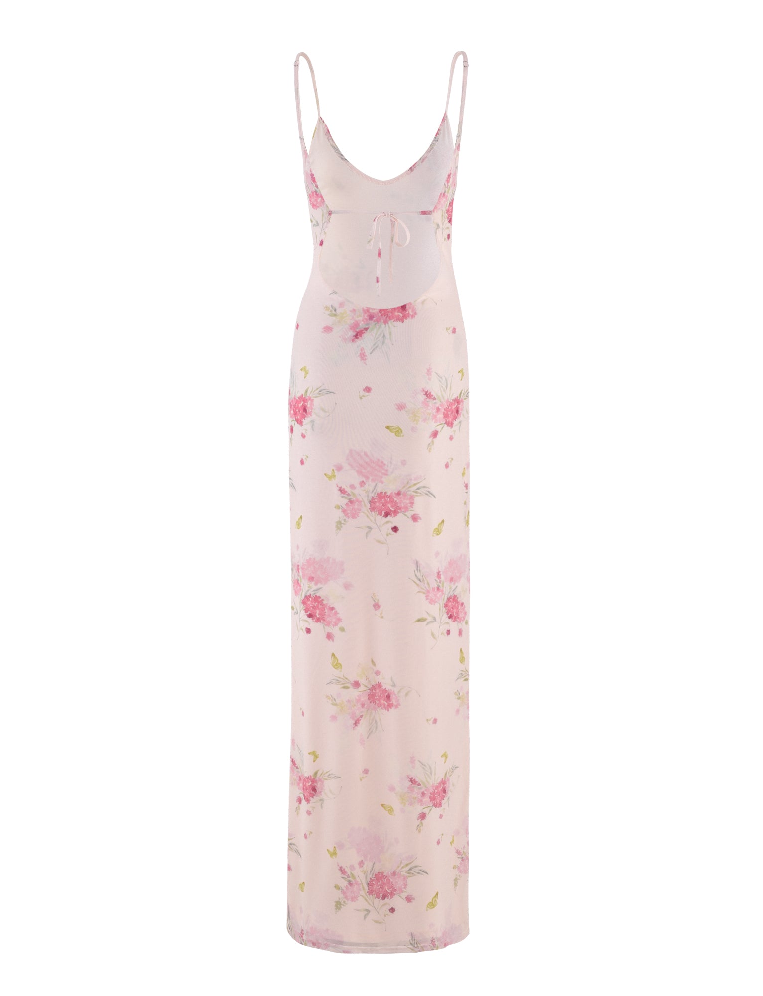 Introducing the OSIRIS DRESS by TIGERMIST: This stunning sleeveless dress features a watercolor floral design on a light pink and beige backdrop, adorned with delicate pink flowers and green leaves. Designed for optimal comfort and style, it includes adjustable shoulder straps and a scoop neckline, making it perfect for any occasion.