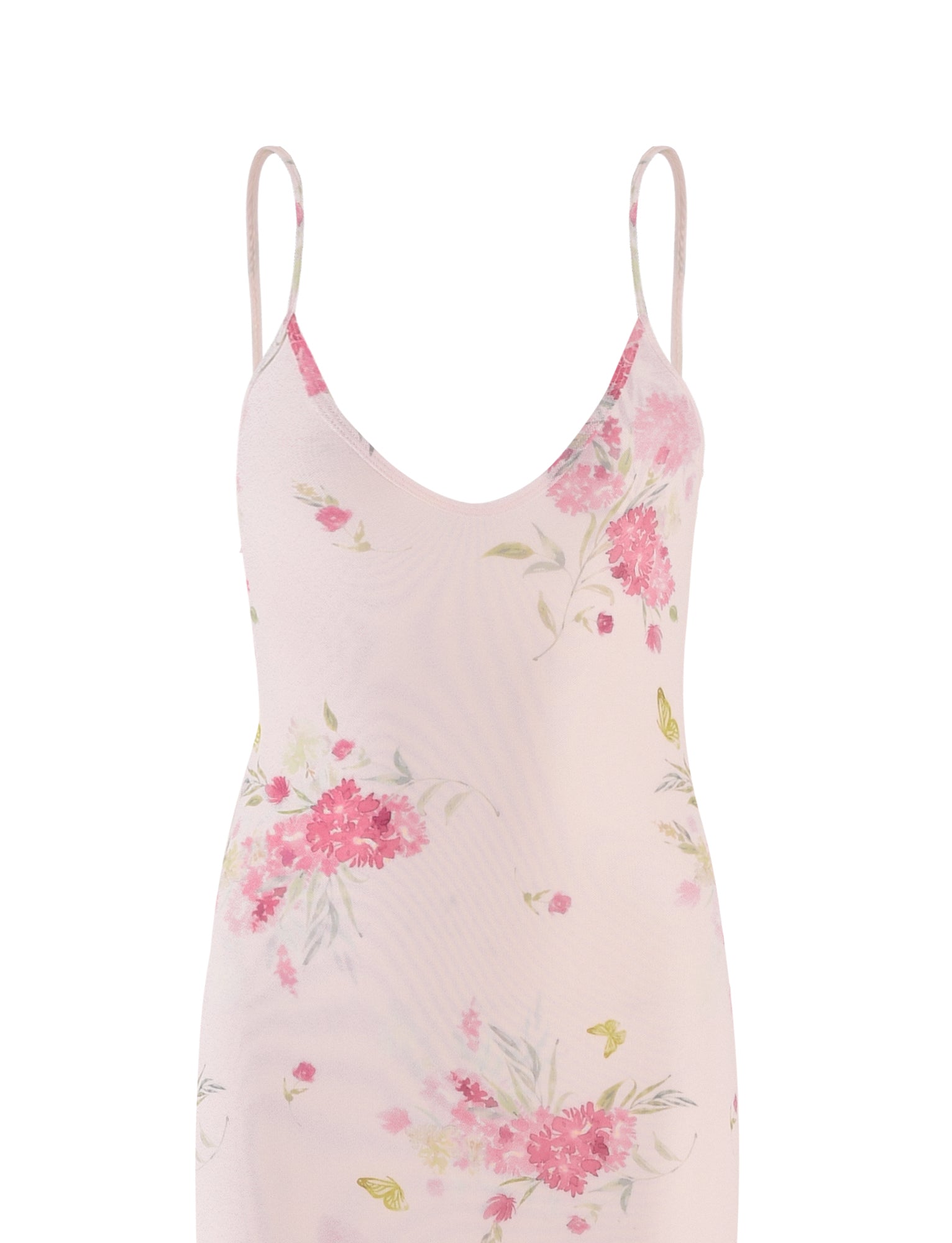The OSIRIS DRESS by TIGERMIST is a sleeveless, light pink floral dress with adjustable shoulder straps, adorned with a delicate watercolour pattern of pink and green flowers throughout. This dress offers a subtle, summery design with a feminine touch.