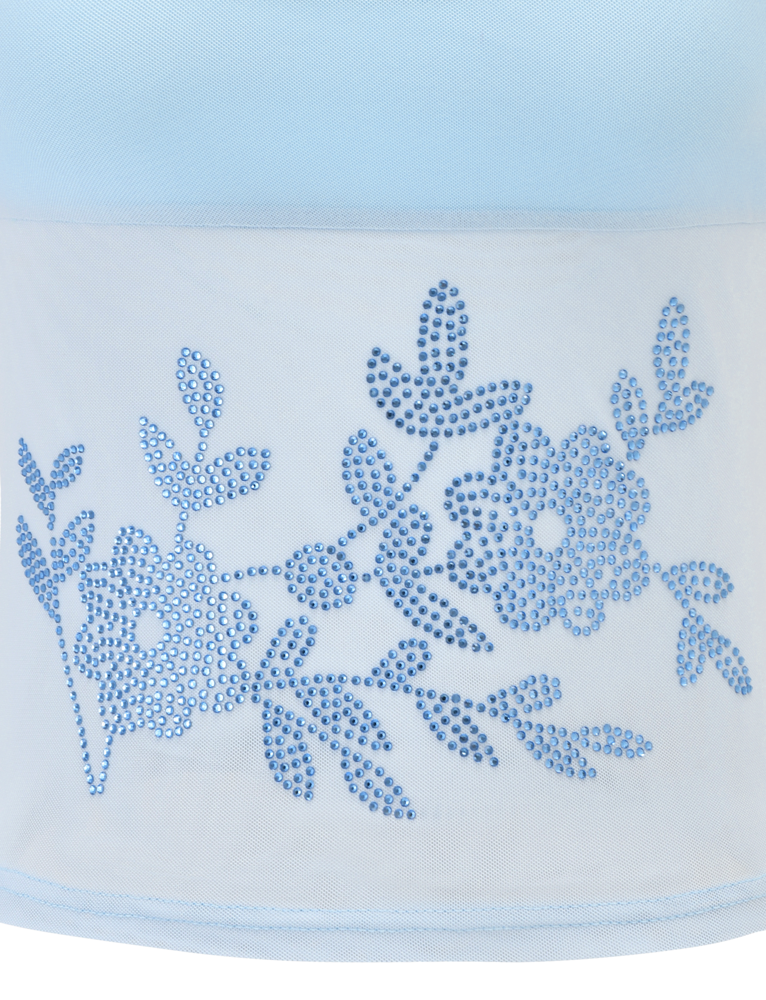 Light blue rhinestones create a floral design with leaves and stems on sheer white fabric, making the TIGERMIST OCTAVIA TOP - BABY BLUE a delicate statement piece.