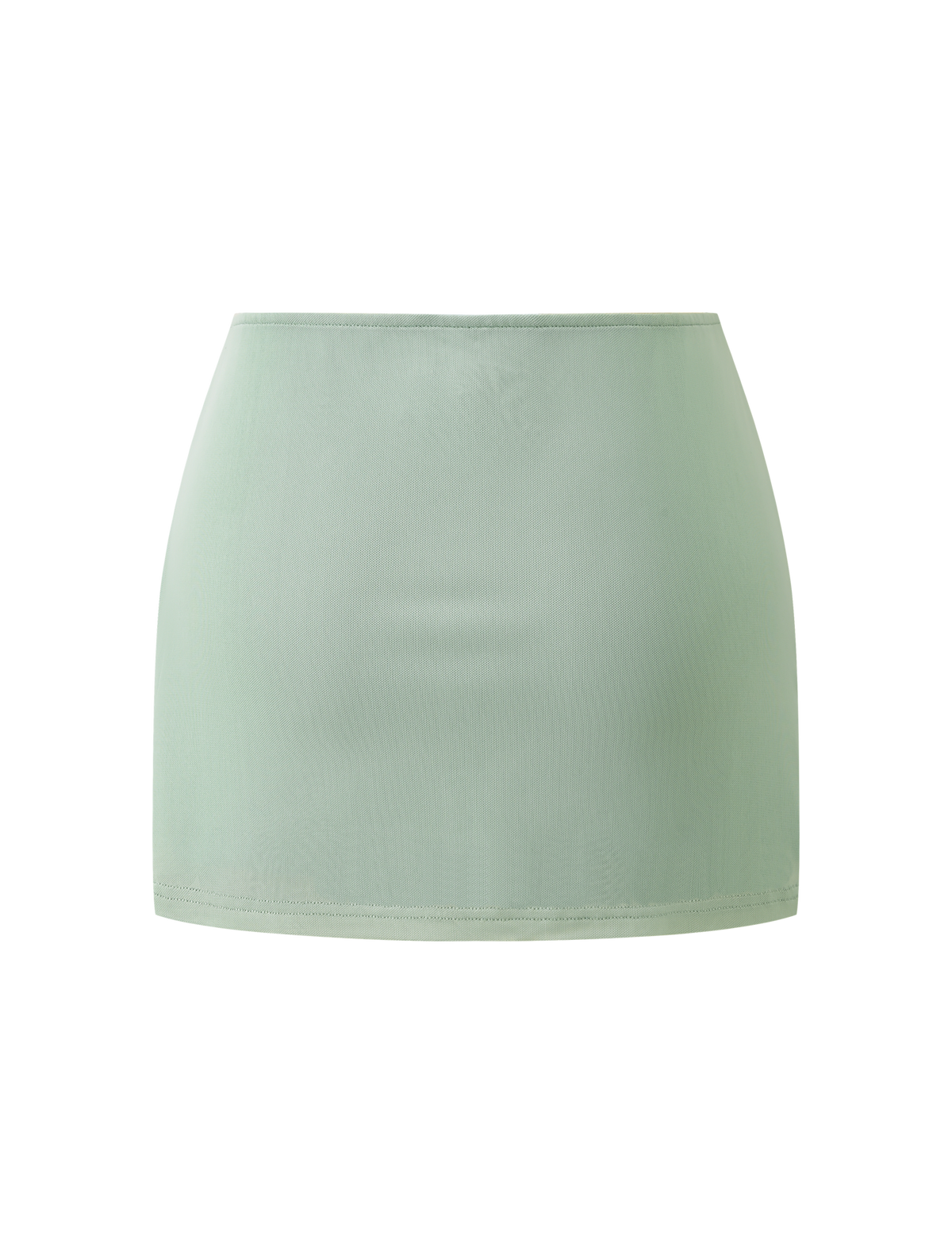 The TIGERMIST OCTAVIA MINI SKIRT in pistachio is high-waisted, fitted, and made from smooth, slightly stretchy fabric. Shown against a plain white background.