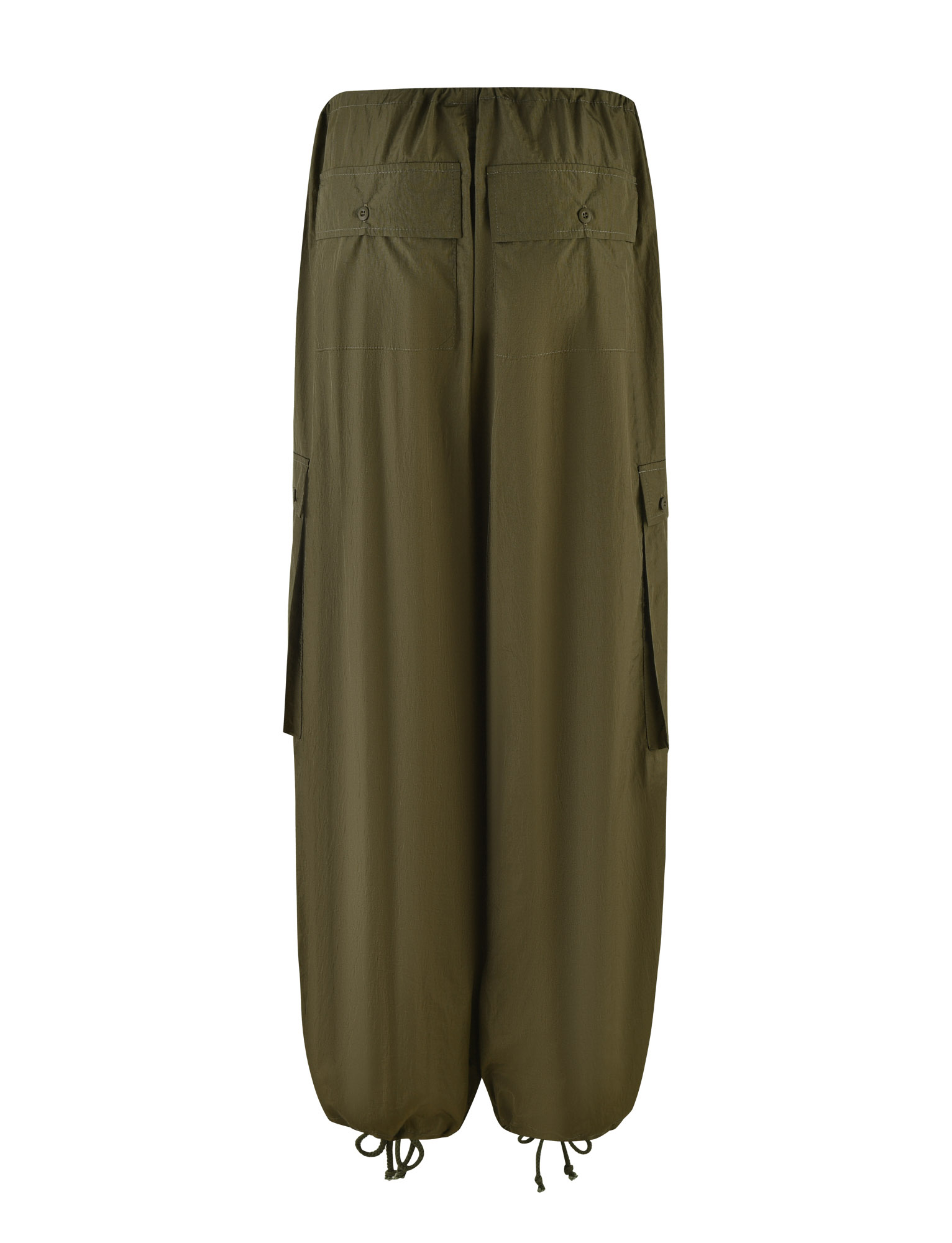 The TIGERMIST VIOLETTE PANT in khaki green features adjustable sizing, an elastic waistband, back flap pockets, side pockets, drawstring ankle cuffs, and a loose relaxed fit.