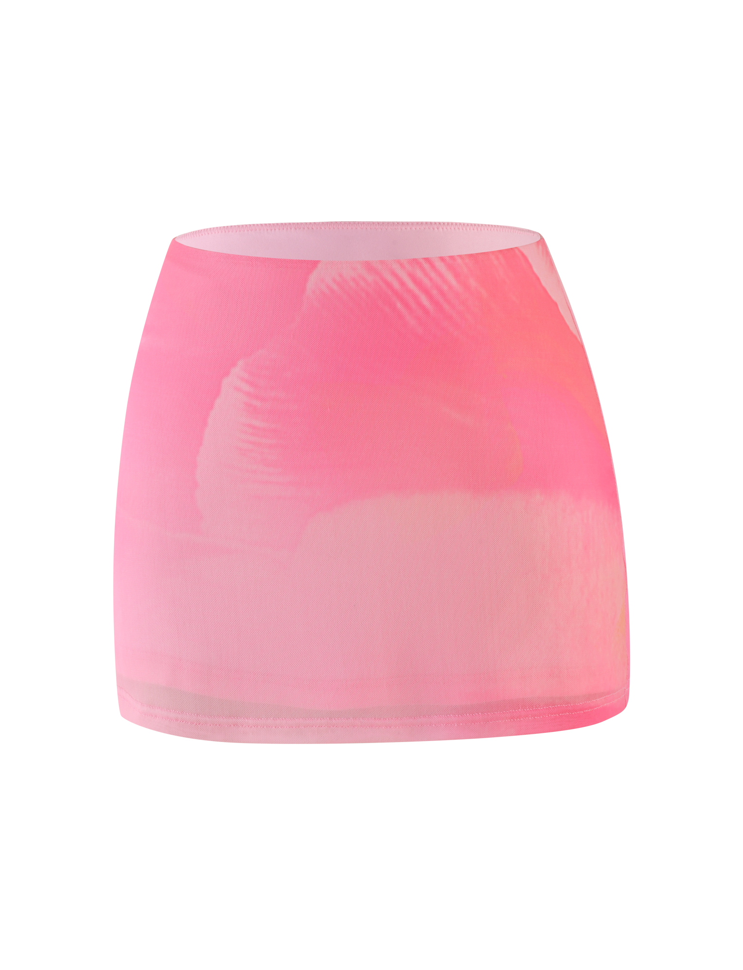The TIGERMIST SARIAH MINI SKIRT in Pink Blossom features a macro floral print and a fitted silhouette with high-stretch fabric, shown on a white background.