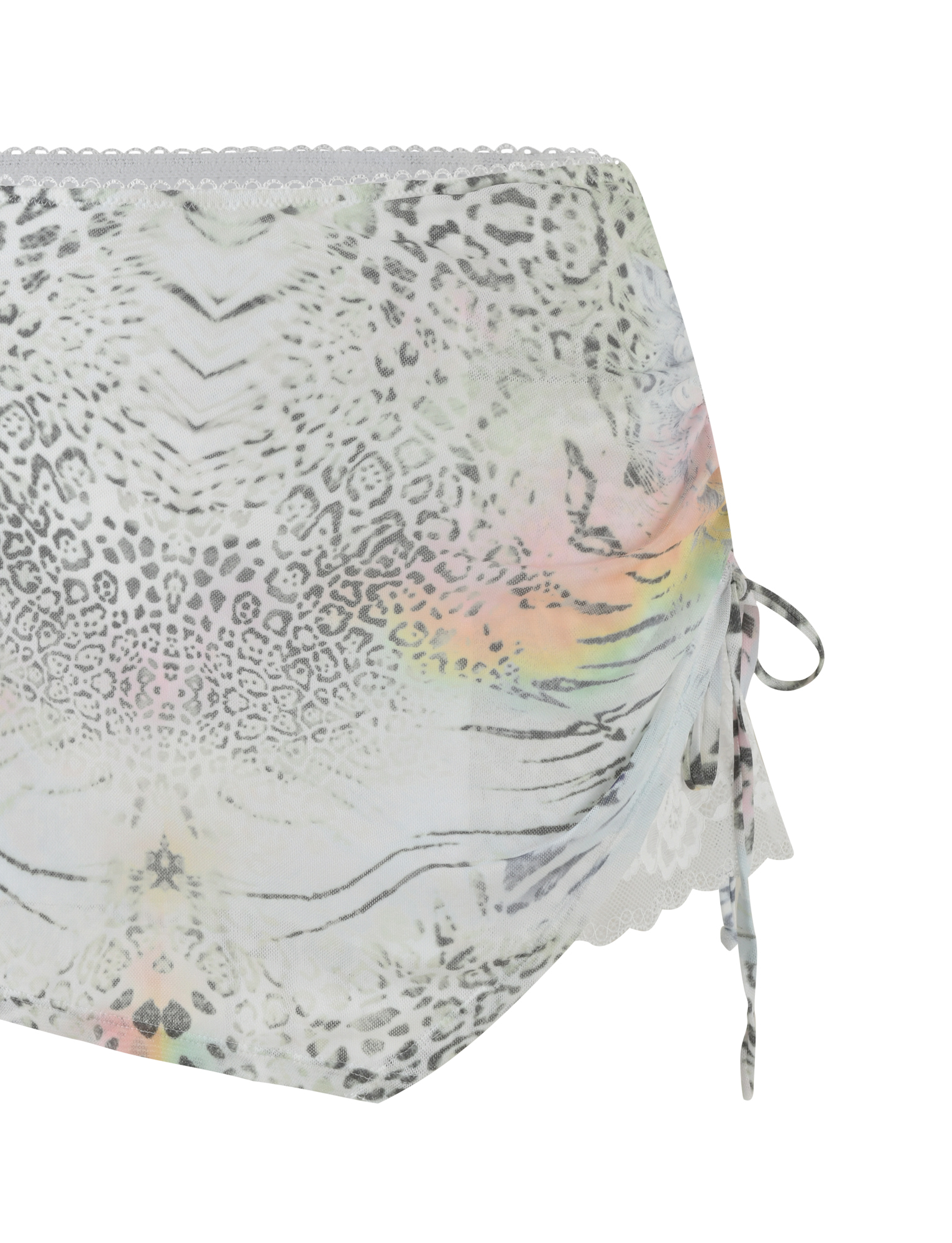 The TIGERMIST JOSEPHINE MINI SKIRT features an animal print in white, with a flattering fit and stylish design for a chic look.