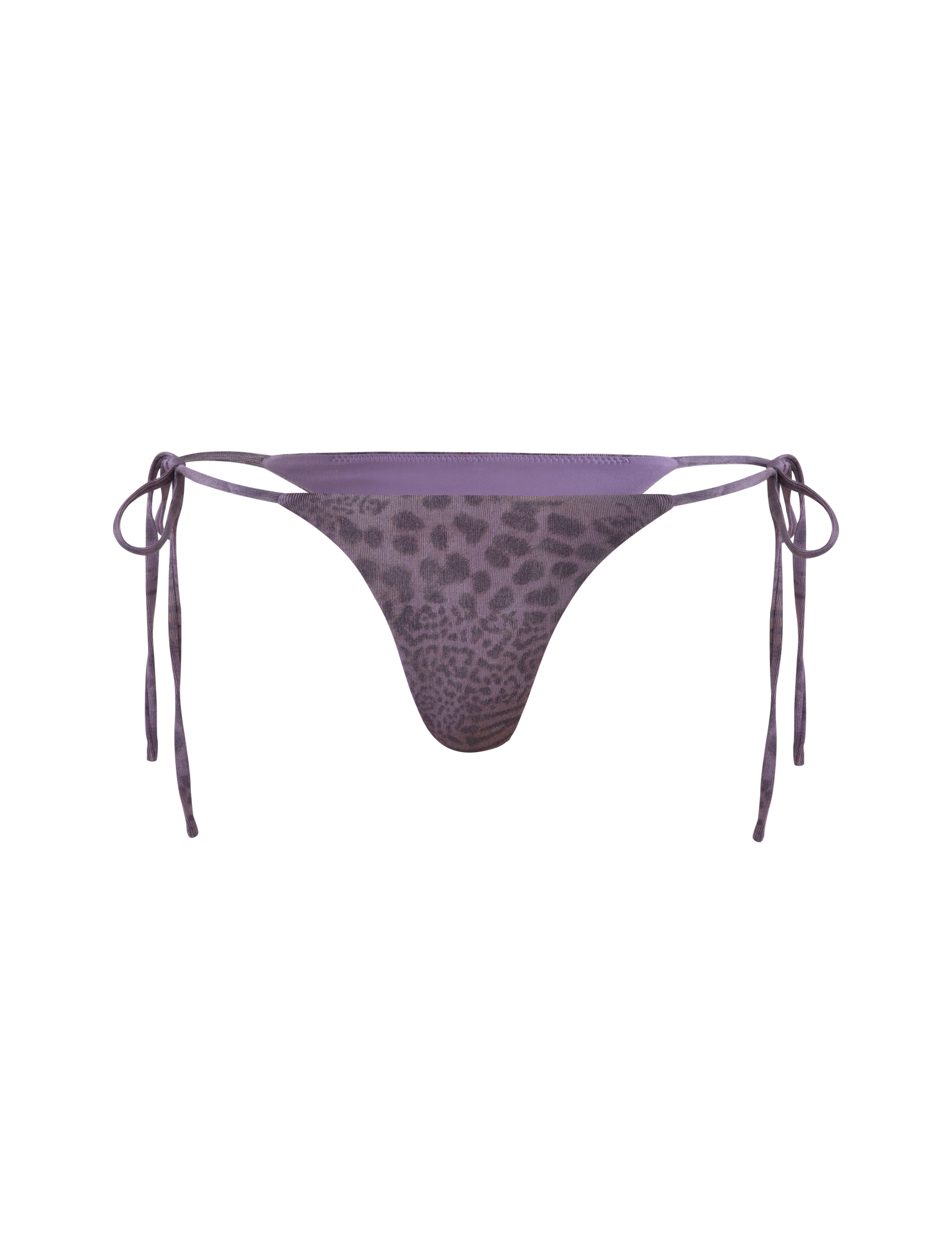 The TIGERMIST JESSALYN BIKINI BOTTOM - PURPLE TIGER features an animal print jersey design with cheeky minimal coverage and adjustable side ties, shown on a plain background.