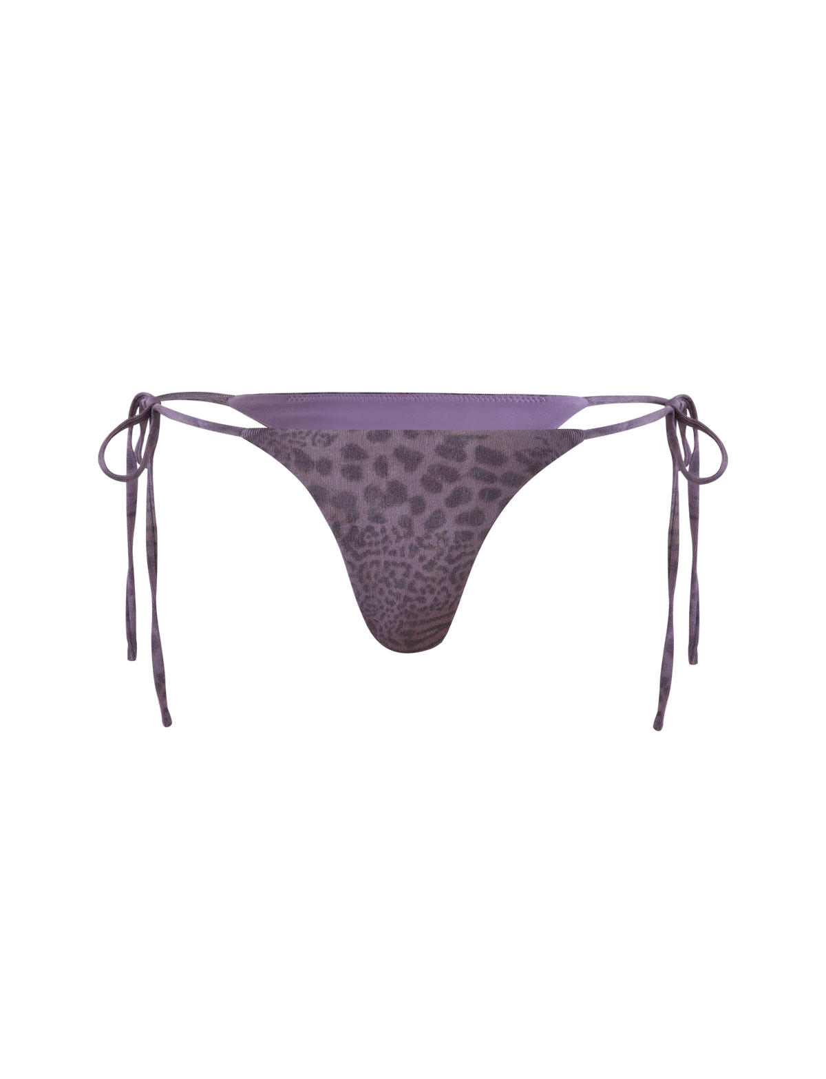 The TIGERMIST JESSALYN BIKINI BOTTOM - PURPLE TIGER features an animal print jersey design with cheeky minimal coverage and adjustable side ties, shown on a plain background.