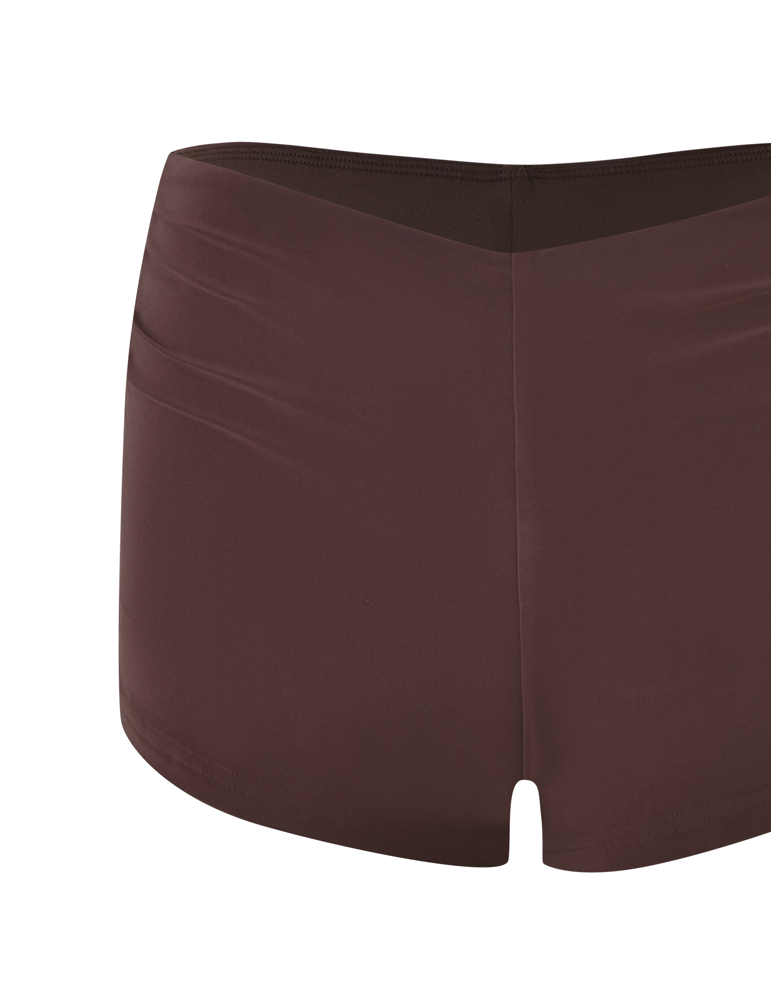 TIGERMIST JOVIENNE SHORT - BROWN : CHOCOLATE are women's mid-rise swim shorts in a smooth, seamless design with a slight left-side crease.
