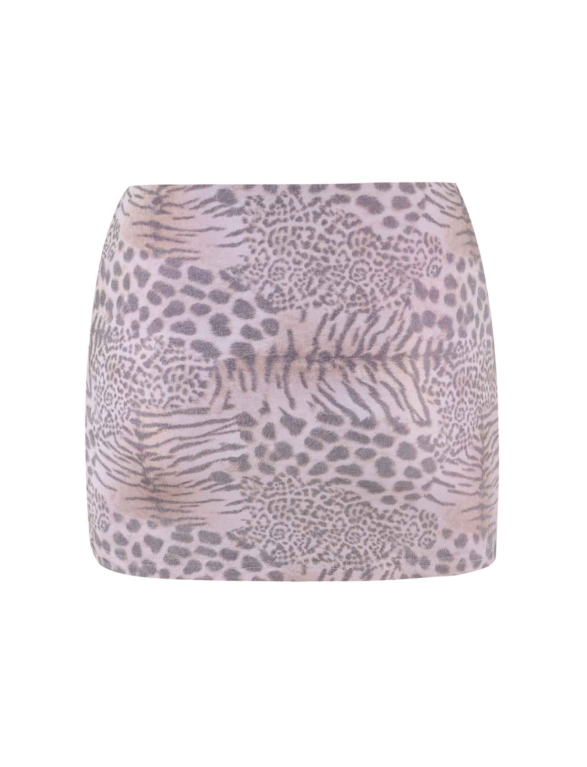 The TIGERMIST EVANGELINE SKIRT - PINK features a high-waisted bodycon fit in pale pink with a tiger stripe print, shown on a white background.