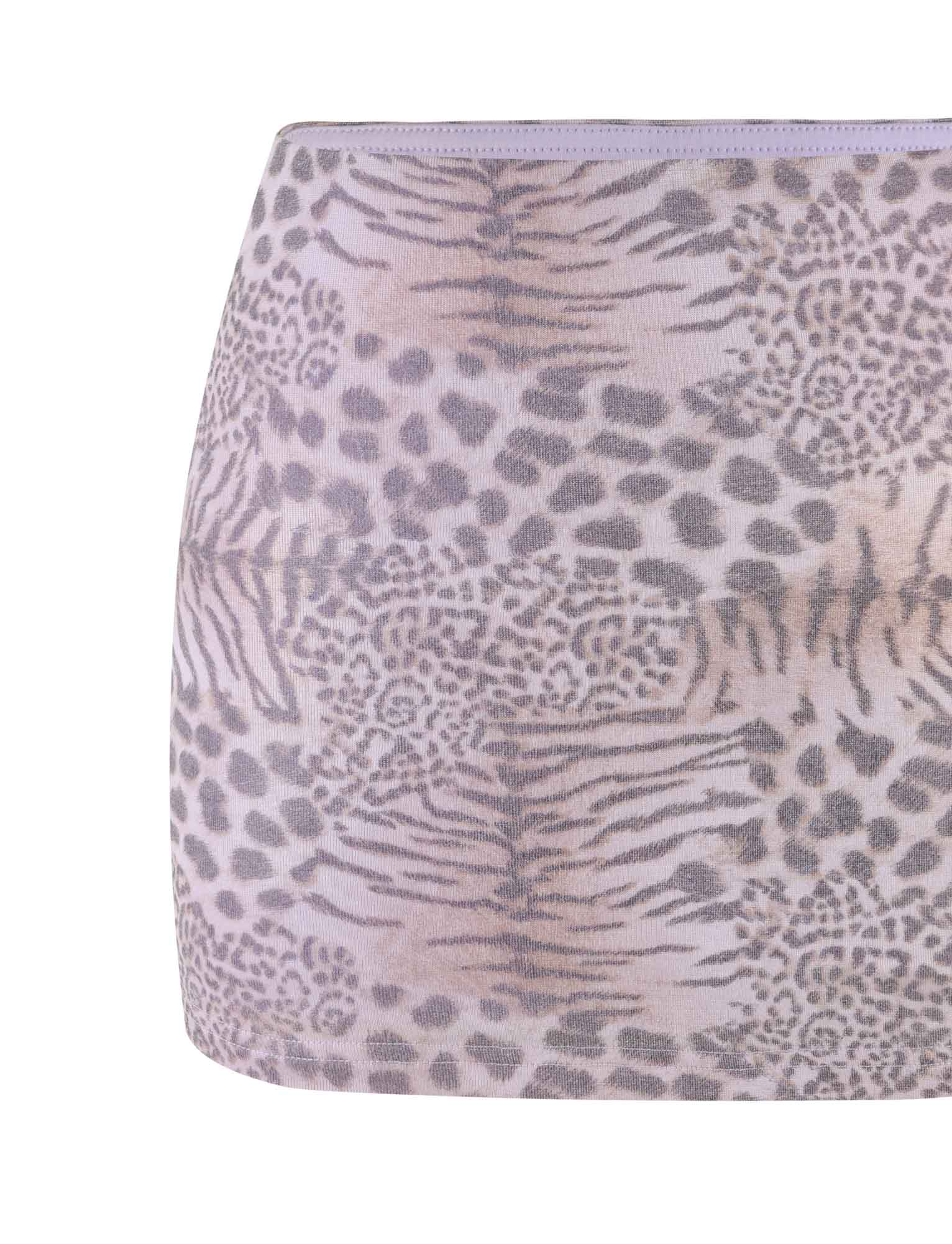 The EVANGELINE SKIRT by TIGERMIST features a flattering bodycon fit and pale pink tiger stripes for a bold animal-print look.